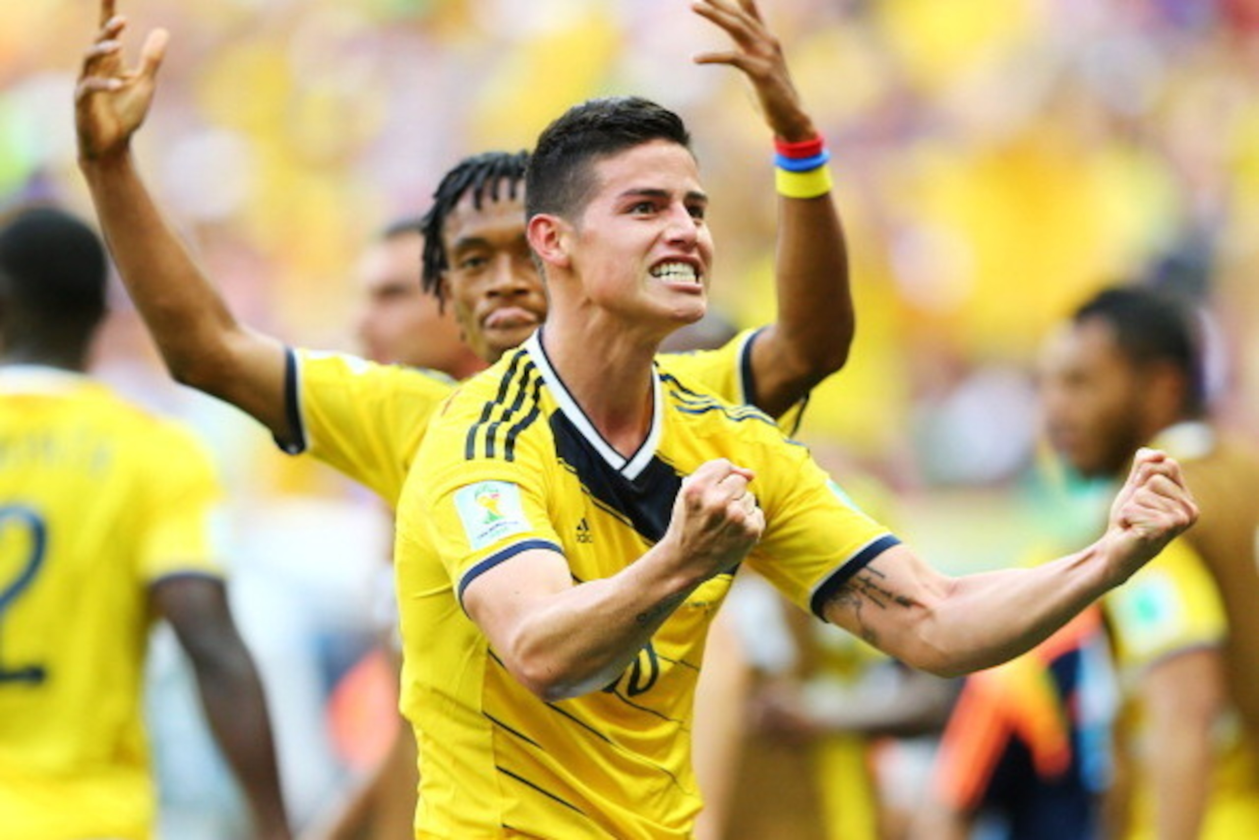 BRASILIA, BRAZIL - JUNE 19:  James Rodriguez of Colombia celebrates after scoring his team's first goal during the 2014 FIFA World Cup Brazil Group C match between Colombia and Cote D'Ivoire at Estadio Nacional on June 19, 2014 in Brasilia, Brazil.  (Phot