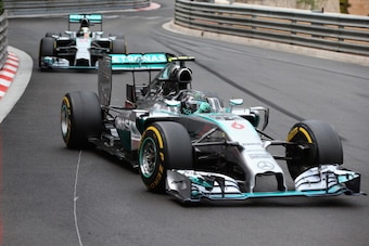 MONTE-CARLO, MONACO - MAY 25:  Nico Rosberg of Germany and Mercedes GP leads teammate Lewis Hamilton of Great Britain and Mercedes GP during the Monaco Formula One Grand Prix at Circuit de Monaco on May 25, 2014 in Monte-Carlo, Monaco.  (Photo by Julian F