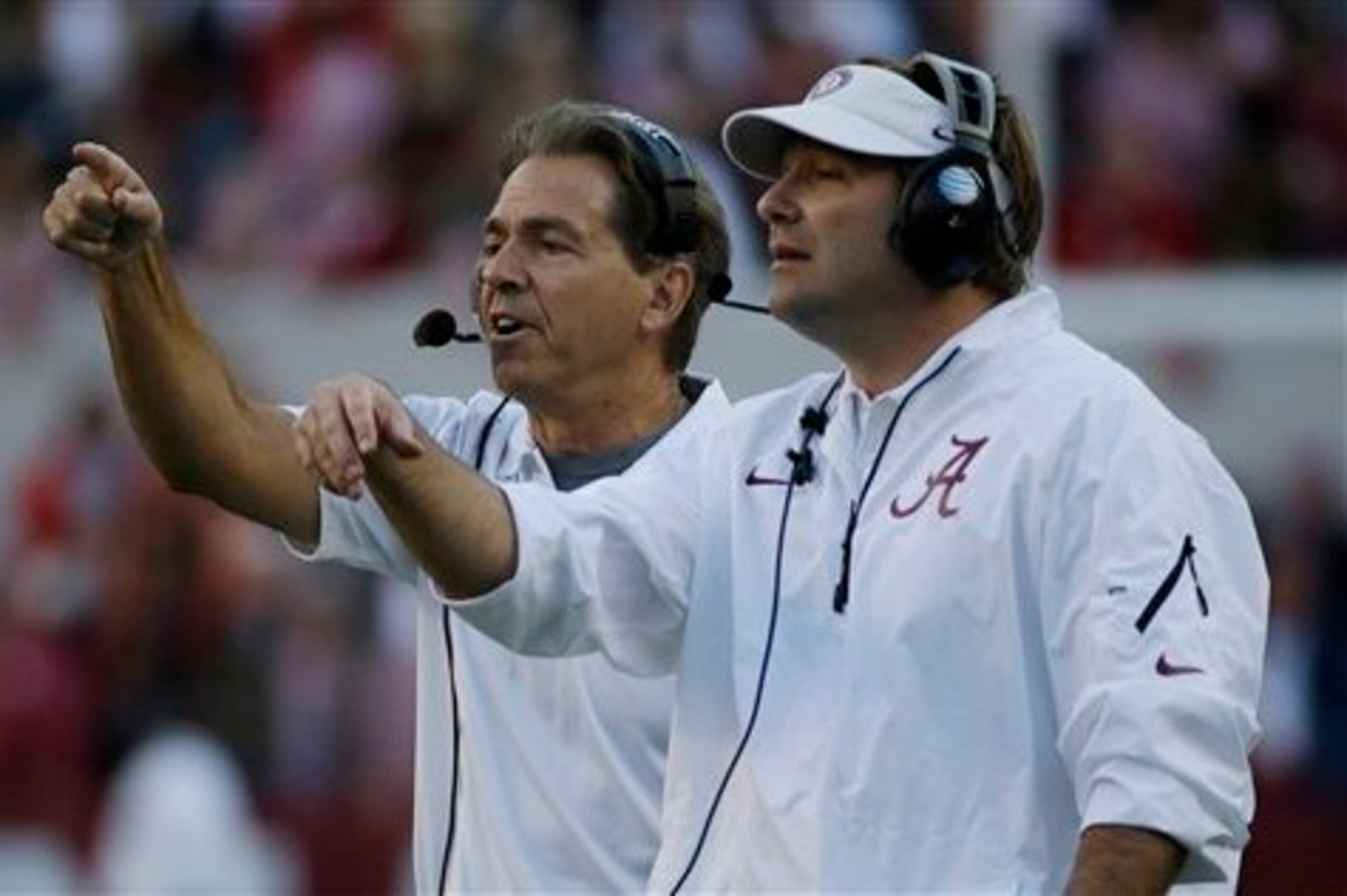 Alabama head coach Nick Saban (left) and defensive coordinator Kirby Smart