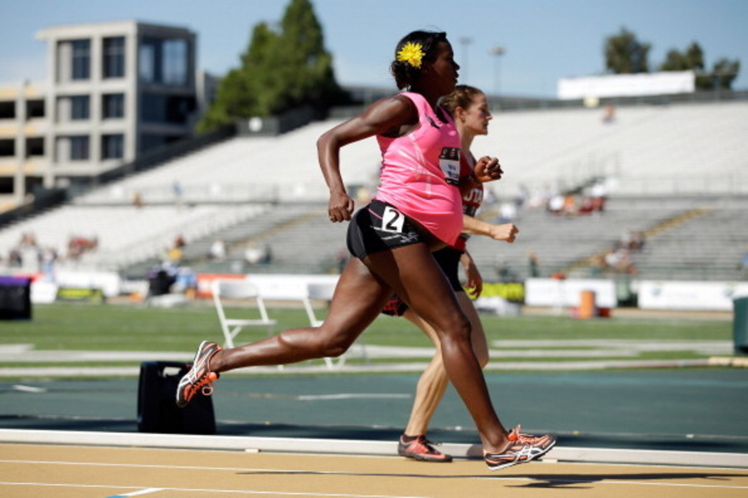 SACRAMENTO, CA - JUNE 26: A pregnant Alysia Montano runs in the opening round of the women's 800 meter run during day 2 of the USATF Outdoor Championships at Hornet Stadium on June 26, 2014 in Sacramento, California. (Photo by Ezra Shaw/Getty Images) SACRAMENTO, CA - JUNE 26: A pregnant Alysia Montano runs in the opening round of the women's 800 meter run during day 2 of the USATF Outdoor Championships at Hornet Stadium on June 26, 2014 in Sacramento, California. (Photo by Ezra Shaw/Getty Images)
