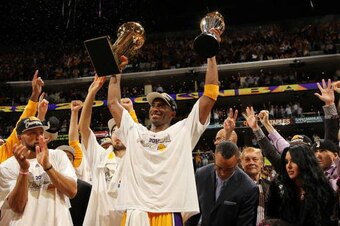 LOS ANGELES - JUNE 17: Kobe Bryant #24 of the Los Angeles Lakers celebrate after winning over the Boston Celtics in Game Seven of the 2010 NBA Finals on June 17, 2010 at Staples Center in Los Angeles, California.  NOTE TO USER: User expressly acknowledges