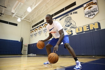 DALLAS, TX - MAY 22:  University of Kentucky power forward and projected lottery draft pick Julius Randle time at home with his mother Caroline, works out at the Michael Johnson Performance Center, revisits his high school Prestonwood Christian Academy, i
