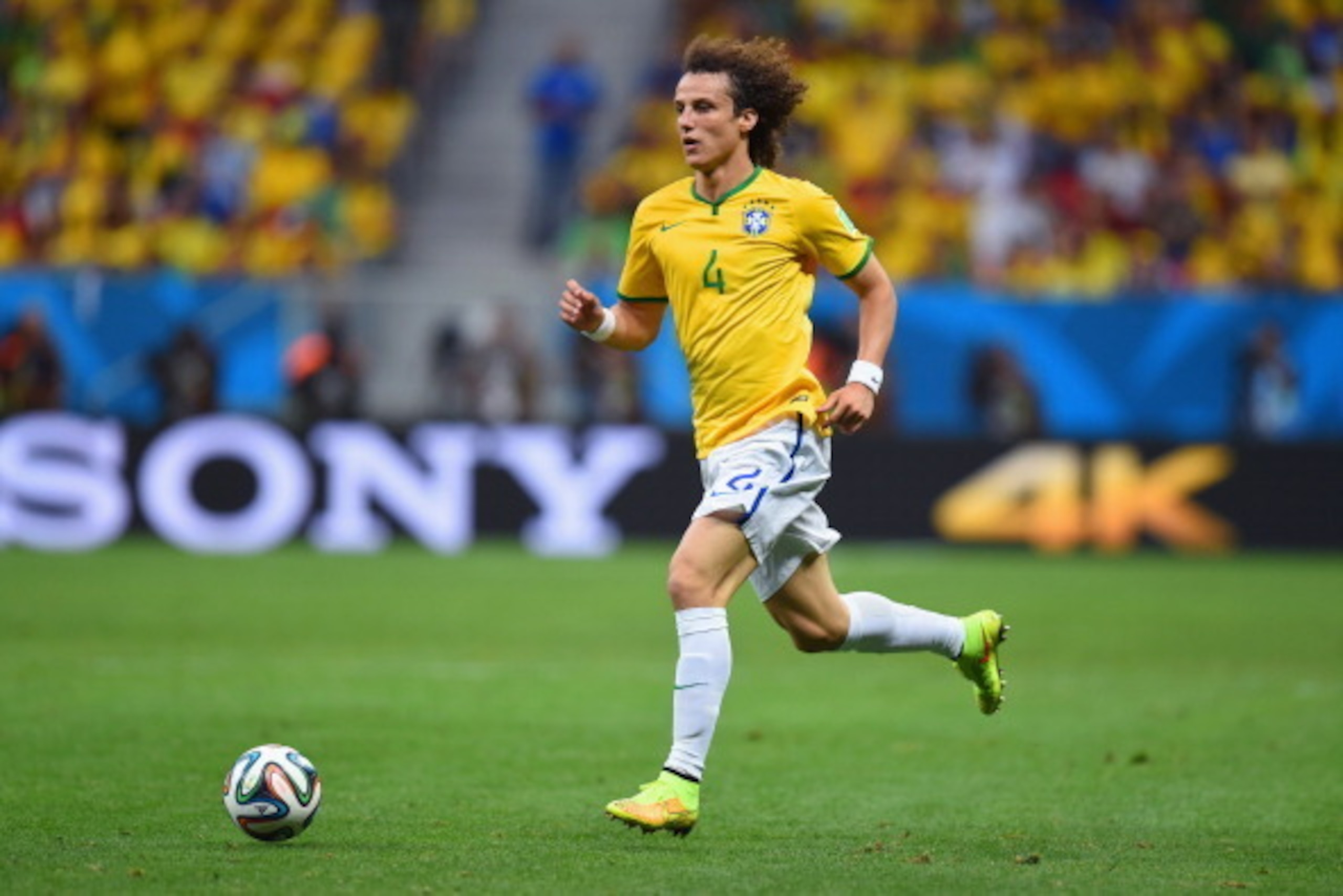 BRASILIA, BRAZIL - JUNE 23: David Luiz of Brazil controls the ball during the 2014 FIFA World Cup Brazil Group A match between Cameroon and Brazil at Estadio Nacional on June 23, 2014 in Brasilia, Brazil.  (Photo by Stu Forster/Getty Images)