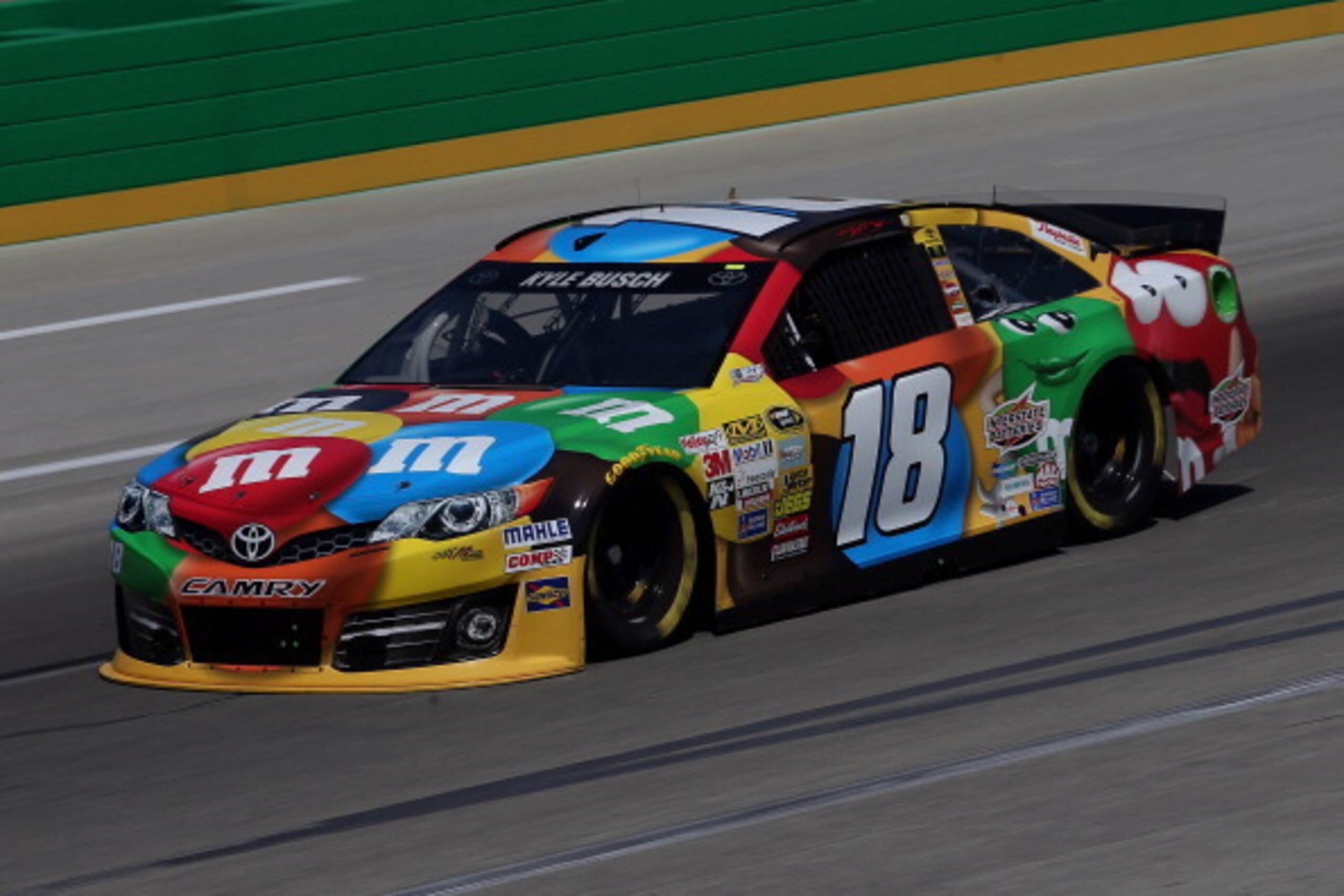 SPARTA, KY - JUNE 27: Kyle Busch, driver of the #18 M&M's Toyota, during practice for the NASCAR Sprint Cup Series Quaker State 400 presented by Advance Auto Parts at Kentucky Speedway on June 27, 2014 in Sparta, Kentucky. (Photo by Todd Warshaw/Getty I SPARTA, KY - JUNE 27: Kyle Busch, driver of the #18 M&M's Toyota, during practice for the NASCAR Sprint Cup Series Quaker State 400 presented by Advance Auto Parts at Kentucky Speedway on June 27, 2014 in Sparta, Kentucky. (Photo by Todd Warshaw/Getty I