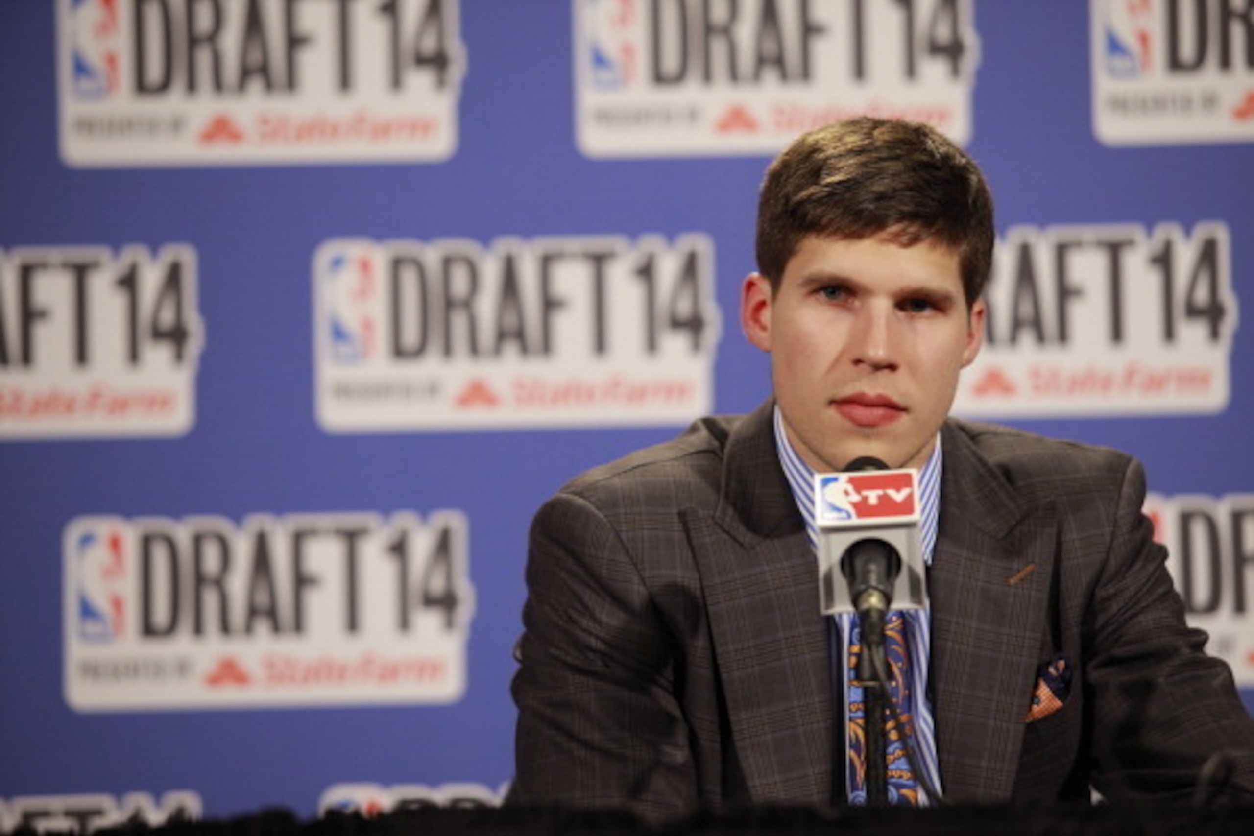 NEW YORK - JUNE 26: Doug McDermott addresses the media after being selected 11th overall by the Denver Nuggets later traded to the Chicago Bulls during the 2014 NBA Draft on June 26, 2014 at the Barclays Center in Brooklyn, New York. NOTE TO USER: User ex
