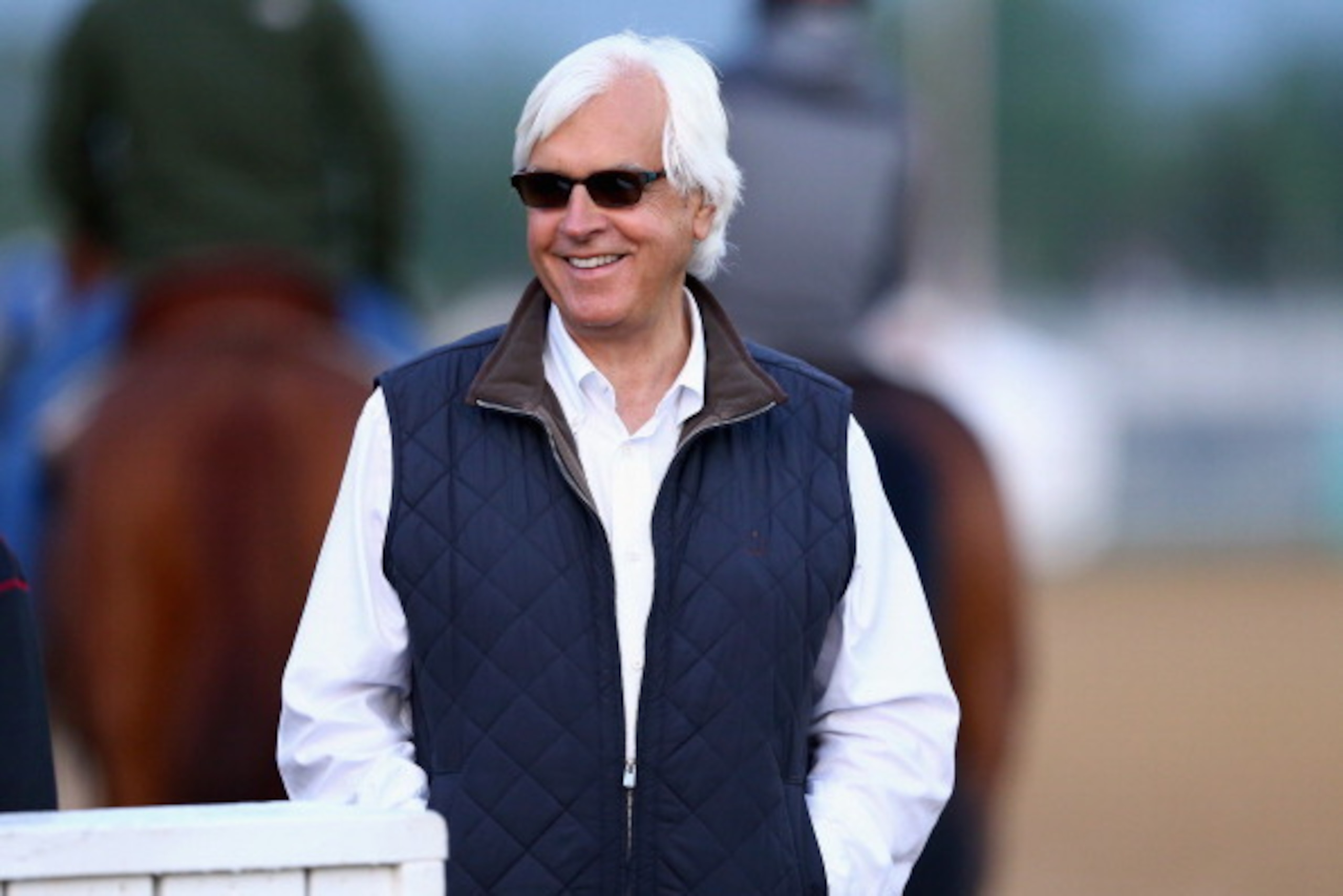 LOUISVILLE, KY - APRIL 30:  Bob Baffert the trainer of Chitu and Hoppertunity watches during the morning training for the Kentucky Derby at Churchill Downs on April 30, 2014 in Louisville, Kentucky.  (Photo by Andy Lyons/Getty Images)