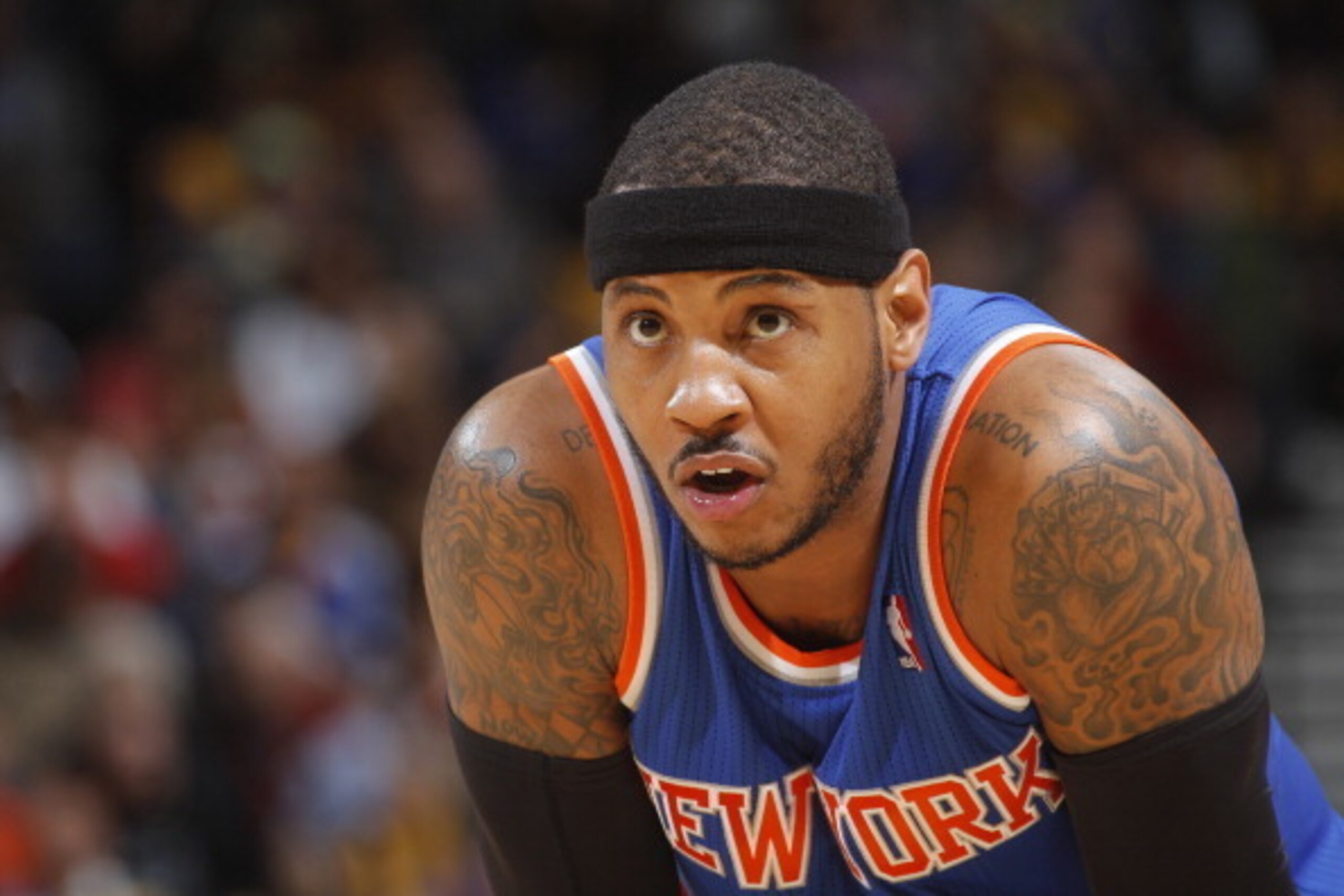 OAKLAND, CA - MARCH 30: Carmelo Anthony #7 of the New York Knicks in a game against the Golden State Warriors on March 30, 2014 at Oracle Arena in Oakland, California. NOTE TO USER: User expressly acknowledges and agrees that, by downloading and or using 
