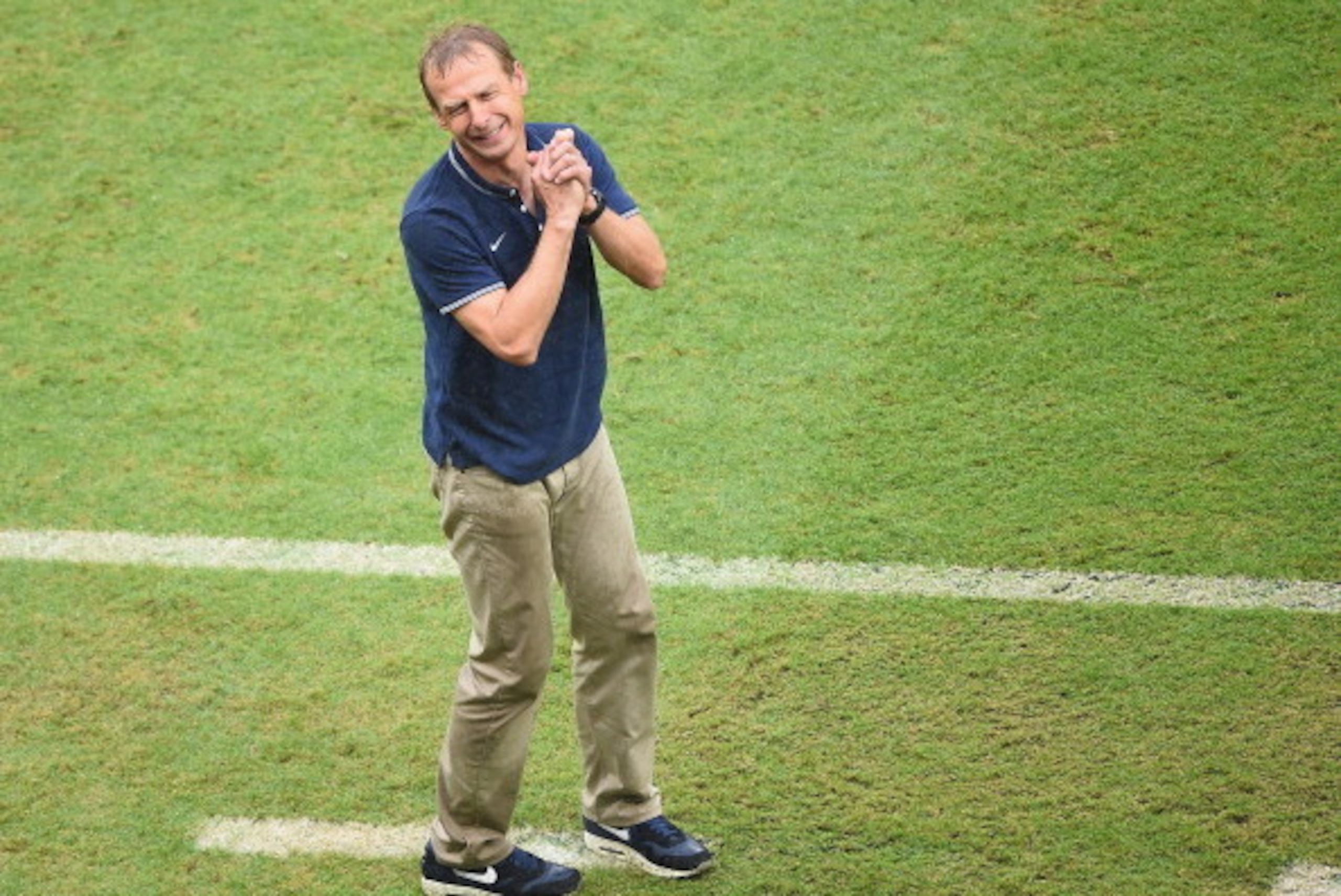 RECIFE, BRAZIL - JUNE 26:  Head coach Jurgen Klinsmann of the United States reacts during the 2014 FIFA World Cup Brazil group G match between the United States and Germany  at Arena Pernambuco on June 26, 2014 in Recife, Brazil.  (Photo by Laurence Griff