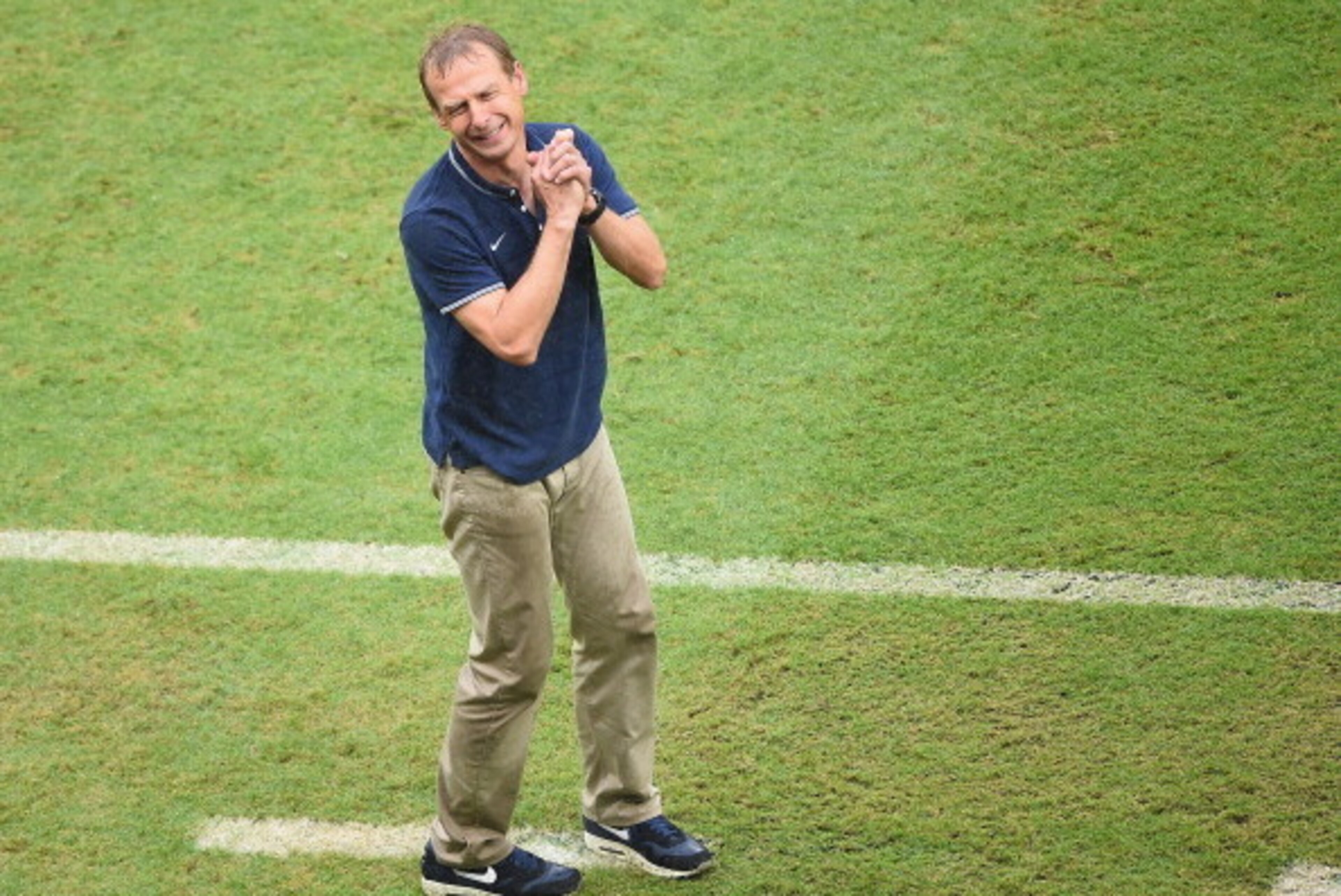 RECIFE, BRAZIL - JUNE 26:  Head coach Jurgen Klinsmann of the United States reacts during the 2014 FIFA World Cup Brazil group G match between the United States and Germany  at Arena Pernambuco on June 26, 2014 in Recife, Brazil.  (Photo by Laurence Griff