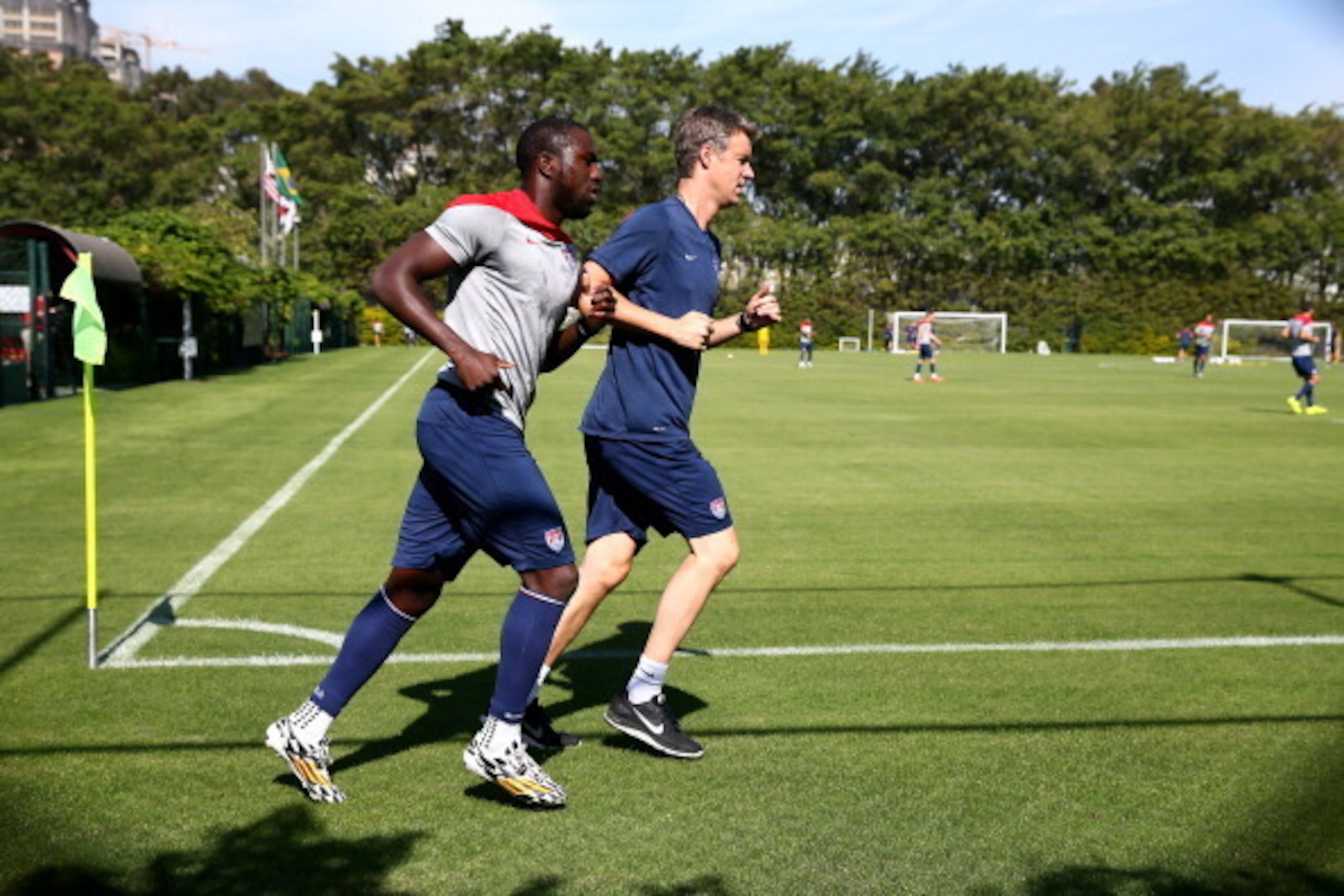 SAO PAULO, BRAZIL - JUNE 27:  Jozy Altidore of the United States jogs around the pitch during training at Sao Paulo FC on June 27, 2014 in Sao Paulo, Brazil.  (Photo by Kevin C. Cox/Getty Images)