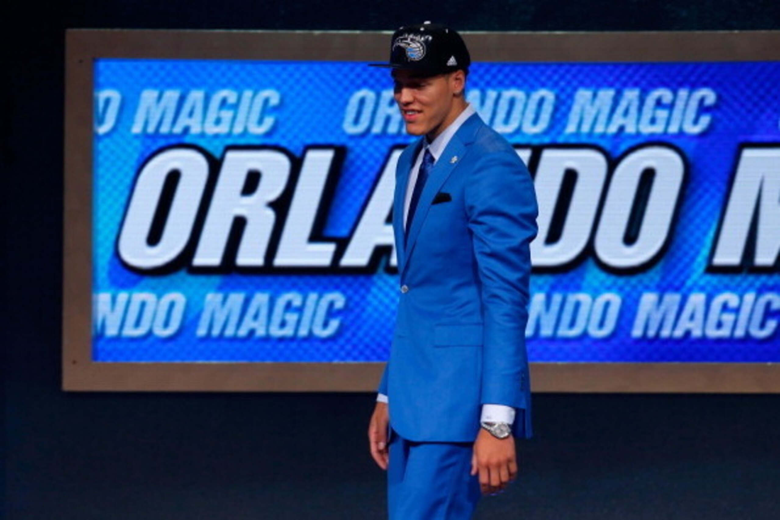 NEW YORK, NY - JUNE 26:  Aaron Gordon of Arizona walks on stage after being selected with the #4 overall pick by the Orlando Magic during the 2014 NBA Draft at Barclays Center on June 26, 2014 in the Brooklyn borough of New York City. NOTE TO USER: User e