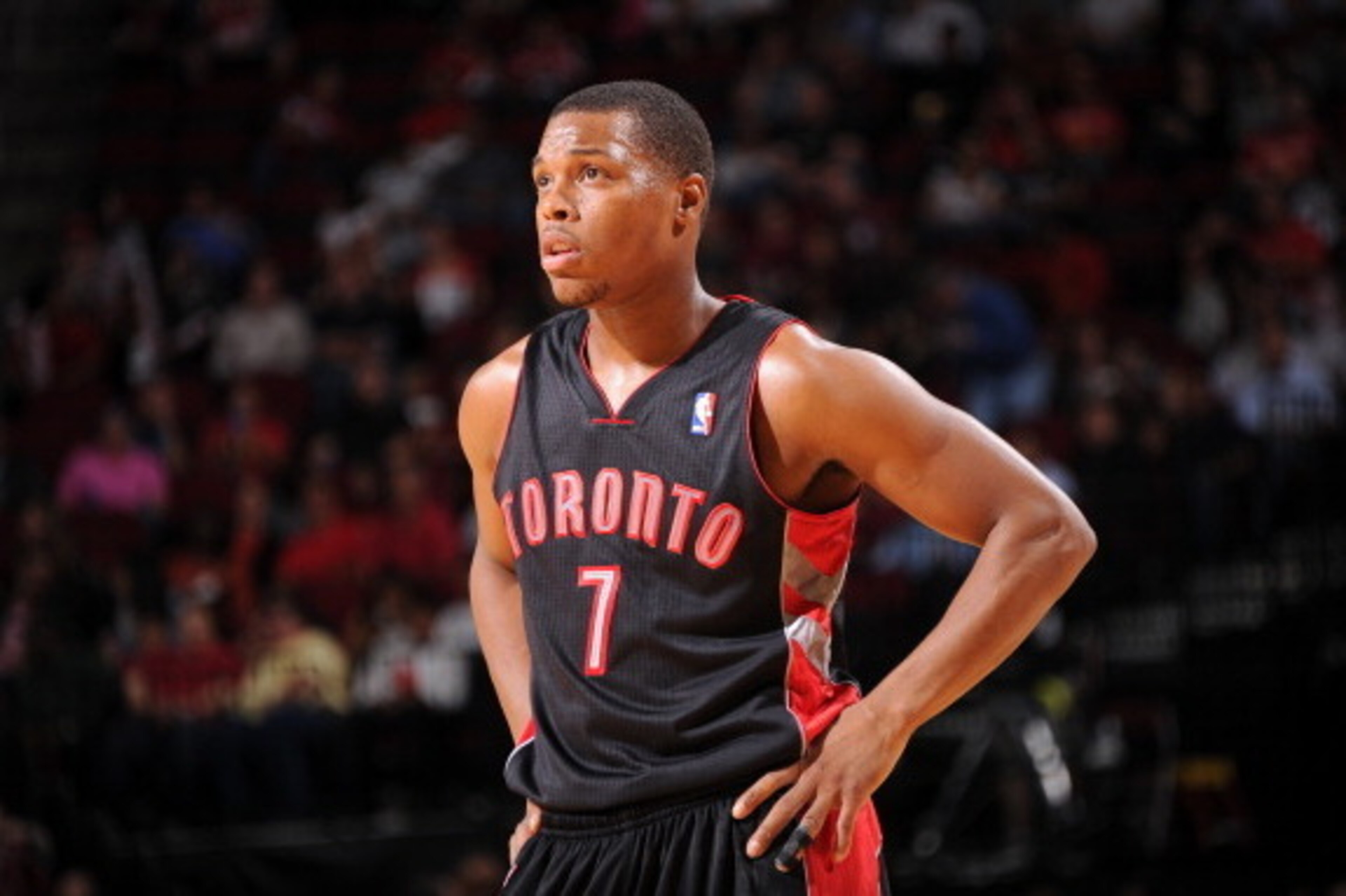 HOUSTON, TX - NOVEMBER 11: Kyle Lowry #7 of the Toronto Raptors looks on against the Houston Rockets on November 11, 2013 at the Toyota Center in Houston, Texas. NOTE TO USER: User expressly acknowledges and agrees that, by downloading and or using this p