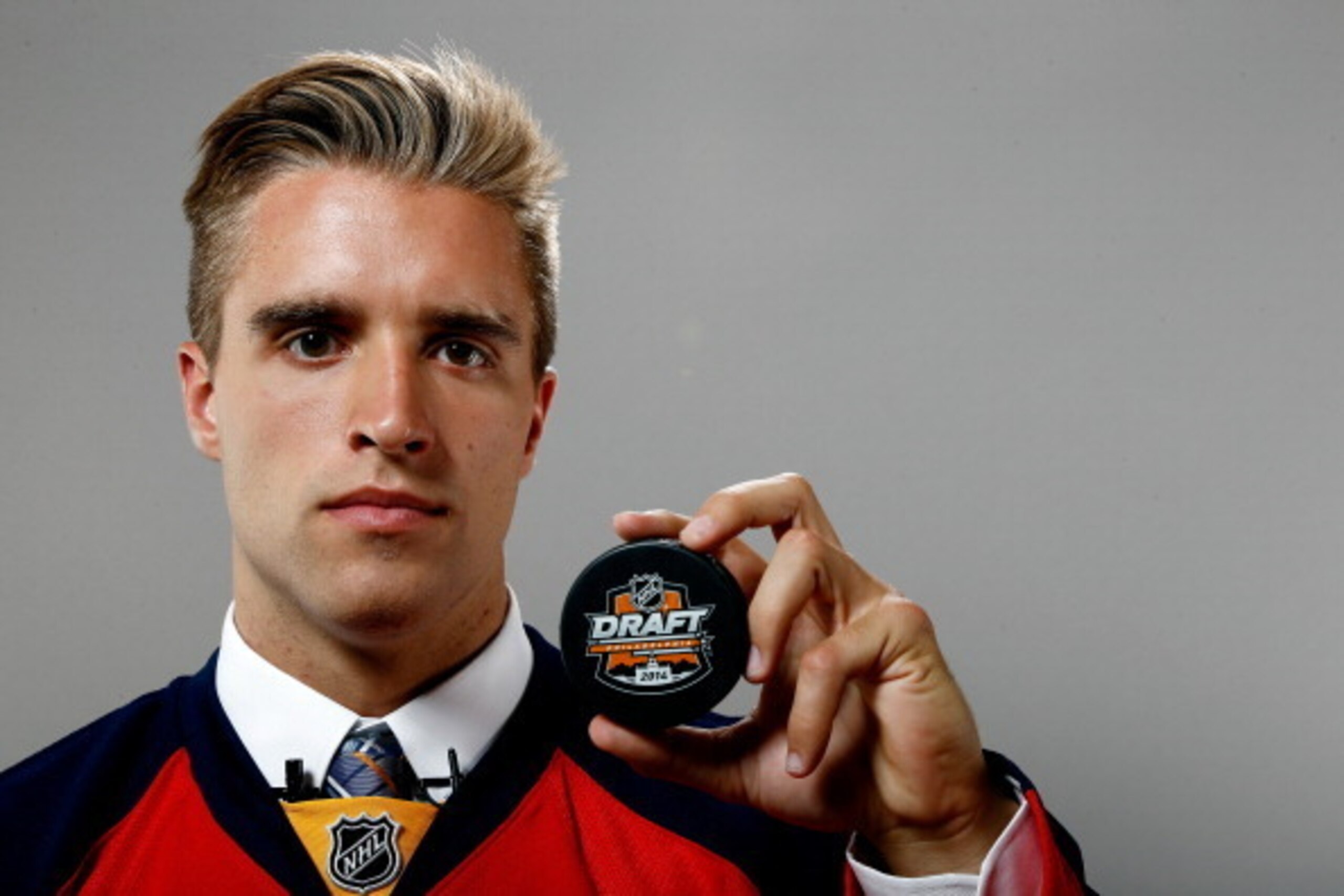 PHILADELPHIA, PA - JUNE 27:  First overall pick Aaron Ekblad of the Florida Panthers poses for a portrait during the 2014 NHL Draft at the Wells Fargo Center on June 27, 2014 in Philadelphia, Pennsylvania.  (Photo by Jeff Zelevansky/Getty Images)