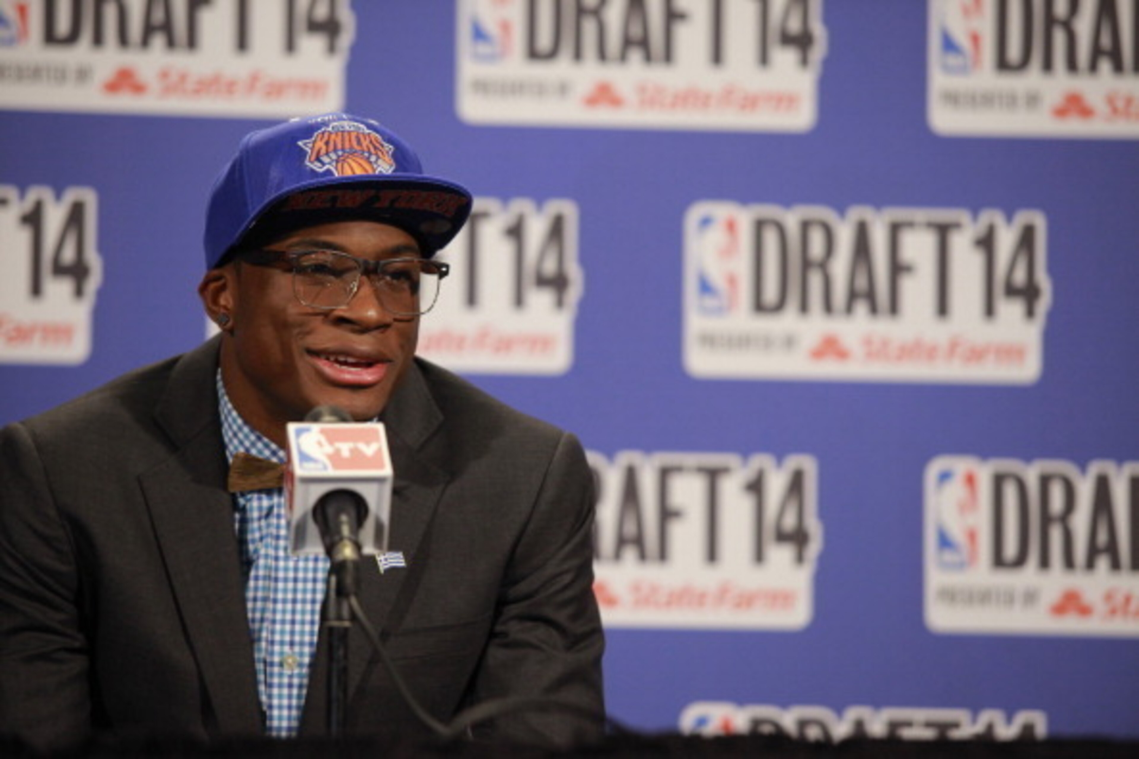 NEW YORK - JUNE 26: Thanasis Antetokounmpo addresses the media after being selected 51st overall by the New York Knicks during the 2014 NBA Draft on June 26, 2014 at the Barclays Center in Brooklyn, New York. NOTE TO USER: User expressly acknowledges and NEW YORK - JUNE 26: Thanasis Antetokounmpo addresses the media after being selected 51st overall by the New York Knicks during the 2014 NBA Draft on June 26, 2014 at the Barclays Center in Brooklyn, New York. NOTE TO USER: User expressly acknowledges and
