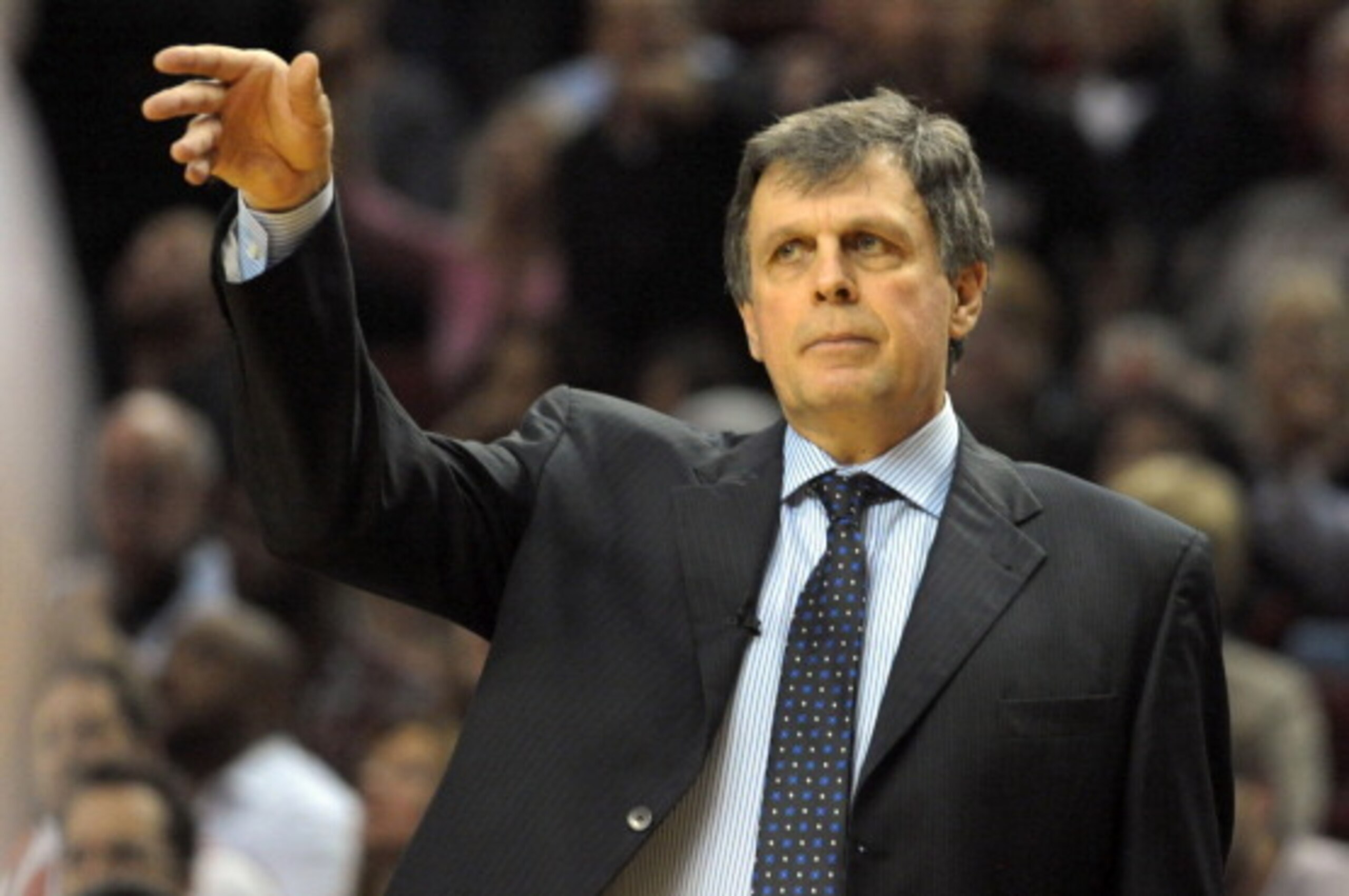 PORTLAND, OR - MAY 2: Kevin McHale of the Houston Rockets signals to his team in the first quarter of Game Six of the Western Conference Quarterfinals against the Portland Trail Blazers during the 2014 NBA Playoffs at the Moda Center on May 2, 2014 in Por
