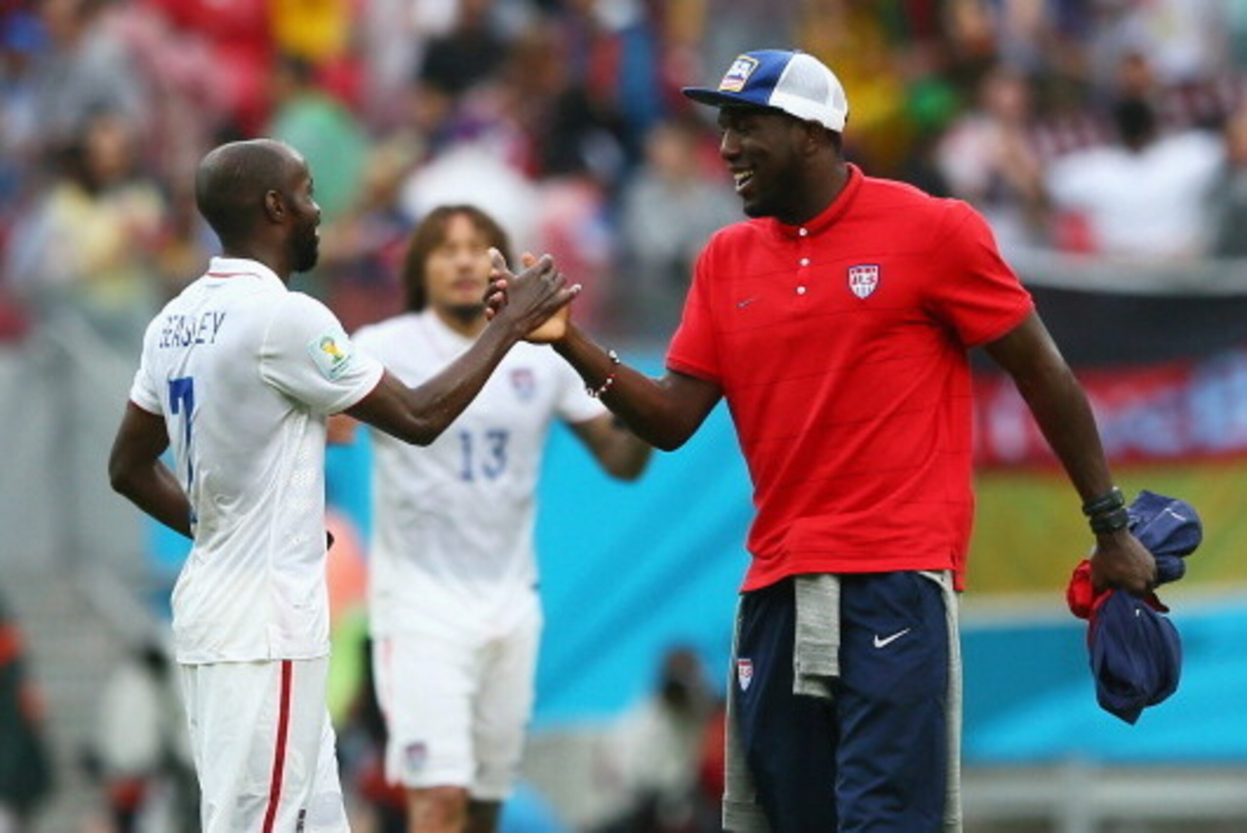 RECIFE, BRAZIL - JUNE 26: DaMarcus Beasley (L) and Jozy Altidore of the United States react after being defeated by Germany 1-0 during the 2014 FIFA World Cup Brazil group G match between the United States and Germany at Arena Pernambuco on June 26, 2014 RECIFE, BRAZIL - JUNE 26: DaMarcus Beasley (L) and Jozy Altidore of the United States react after being defeated by Germany 1-0 during the 2014 FIFA World Cup Brazil group G match between the United States and Germany at Arena Pernambuco on June 26, 2014
