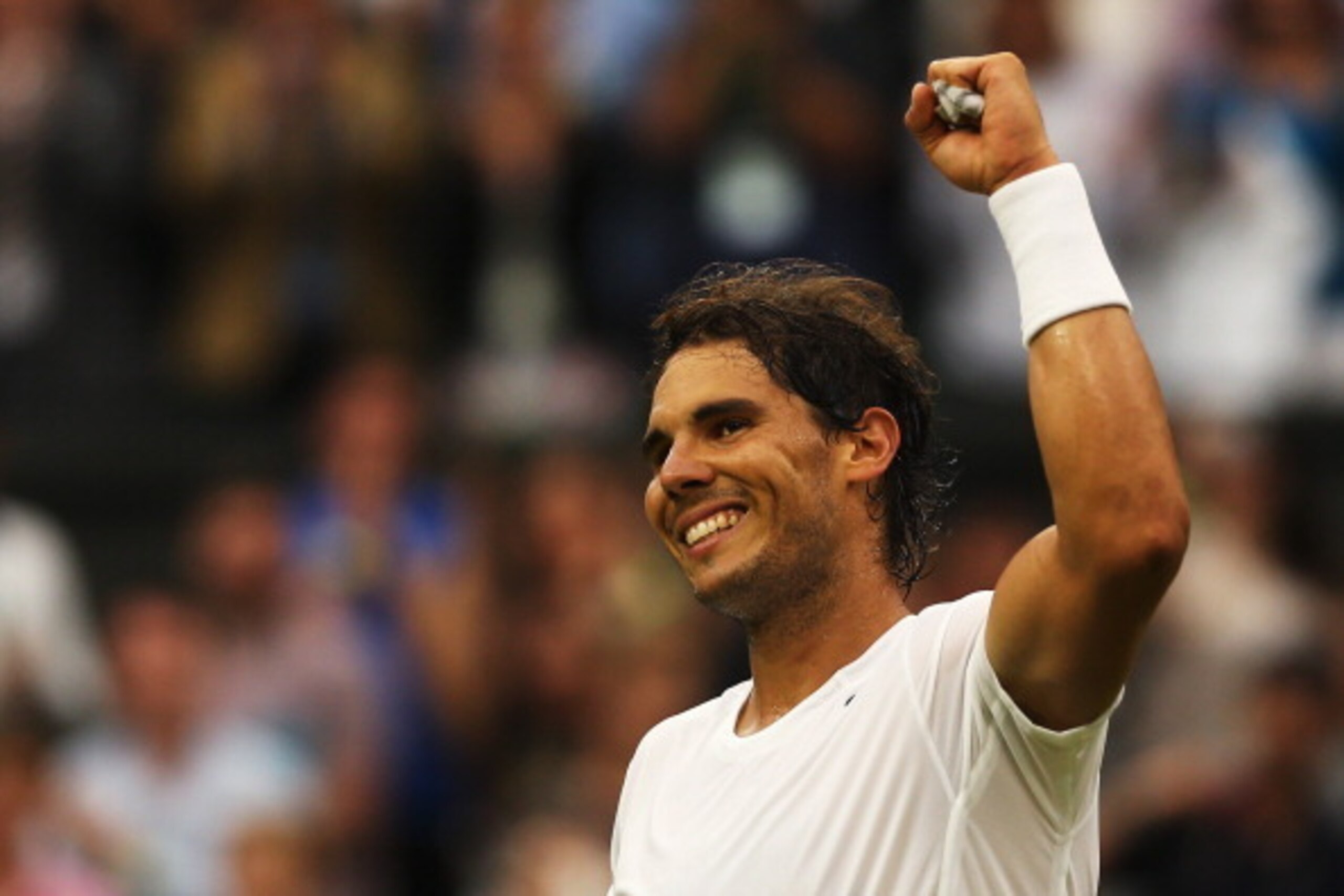 LONDON, ENGLAND - JUNE 28:  Rafael Nadal of Spain celebrates after winning his Gentlemen's Singles third round match against Mikhail Kukushkin of Kazakhstan on day six of the Wimbledon Lawn Tennis Championships at the All England Lawn Tennis and Croquet C