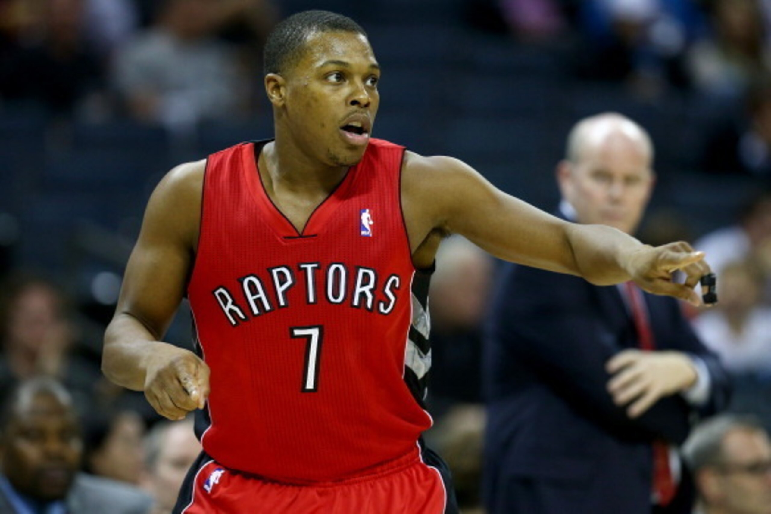 CHARLOTTE, NC - NOVEMBER 06:  Kyle Lowry #7 of the Toronto Raptors during their game at Time Warner Cable Arena on November 6, 2013 in Charlotte, North Carolina.  NOTE TO USER: User expressly acknowledges and agrees that, by downloading and or using this 