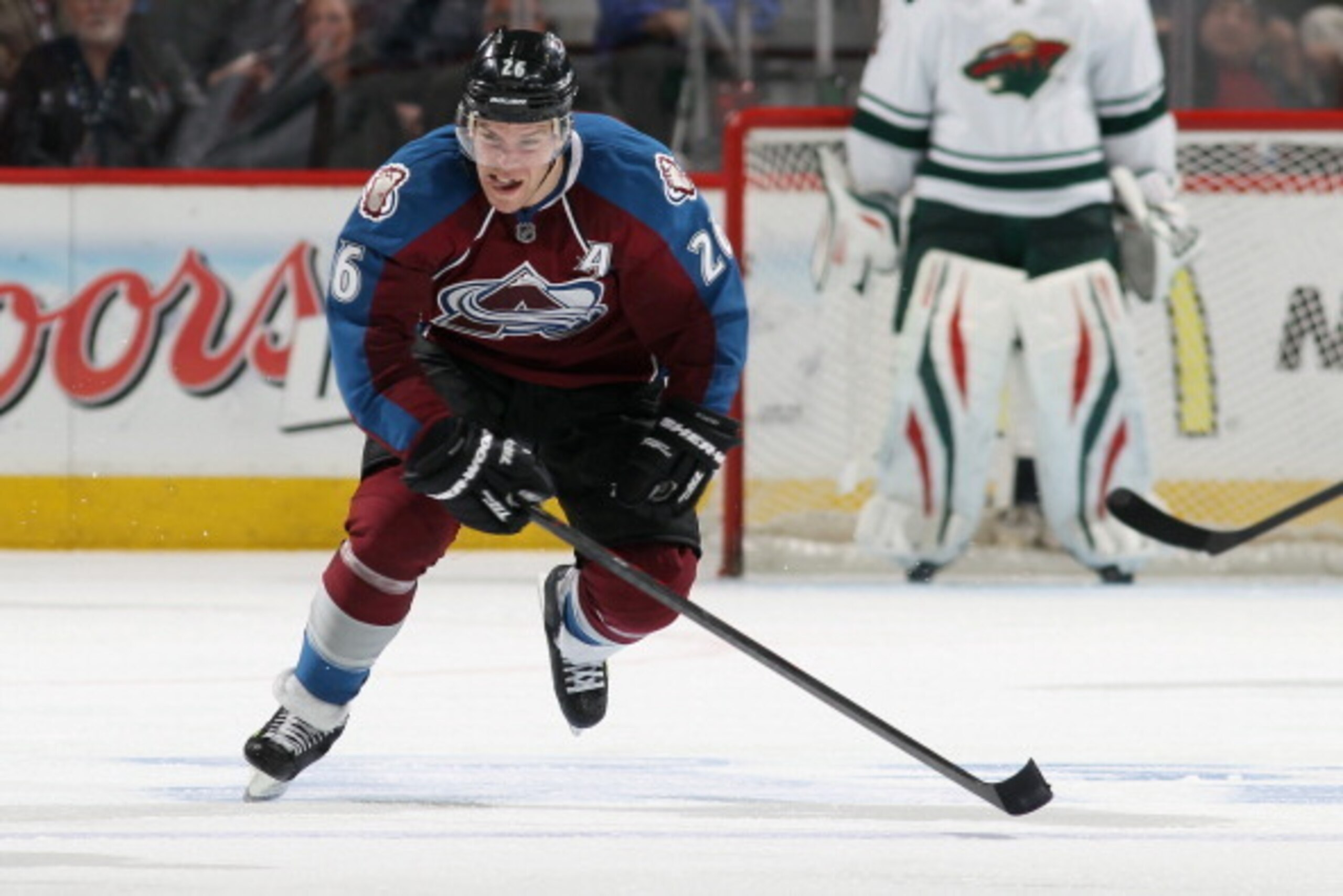 DENVER, CO - APRIL 17:  Paul Stastny #26 of the Colorado Avalanche skates against the Minnesota Wild in Game One of the First Round of the 2014 NHL Stanley Cup Playoffs at Pepsi Center on April 17, 2014 in Denver, Colorado. Stastny scored the game tying a