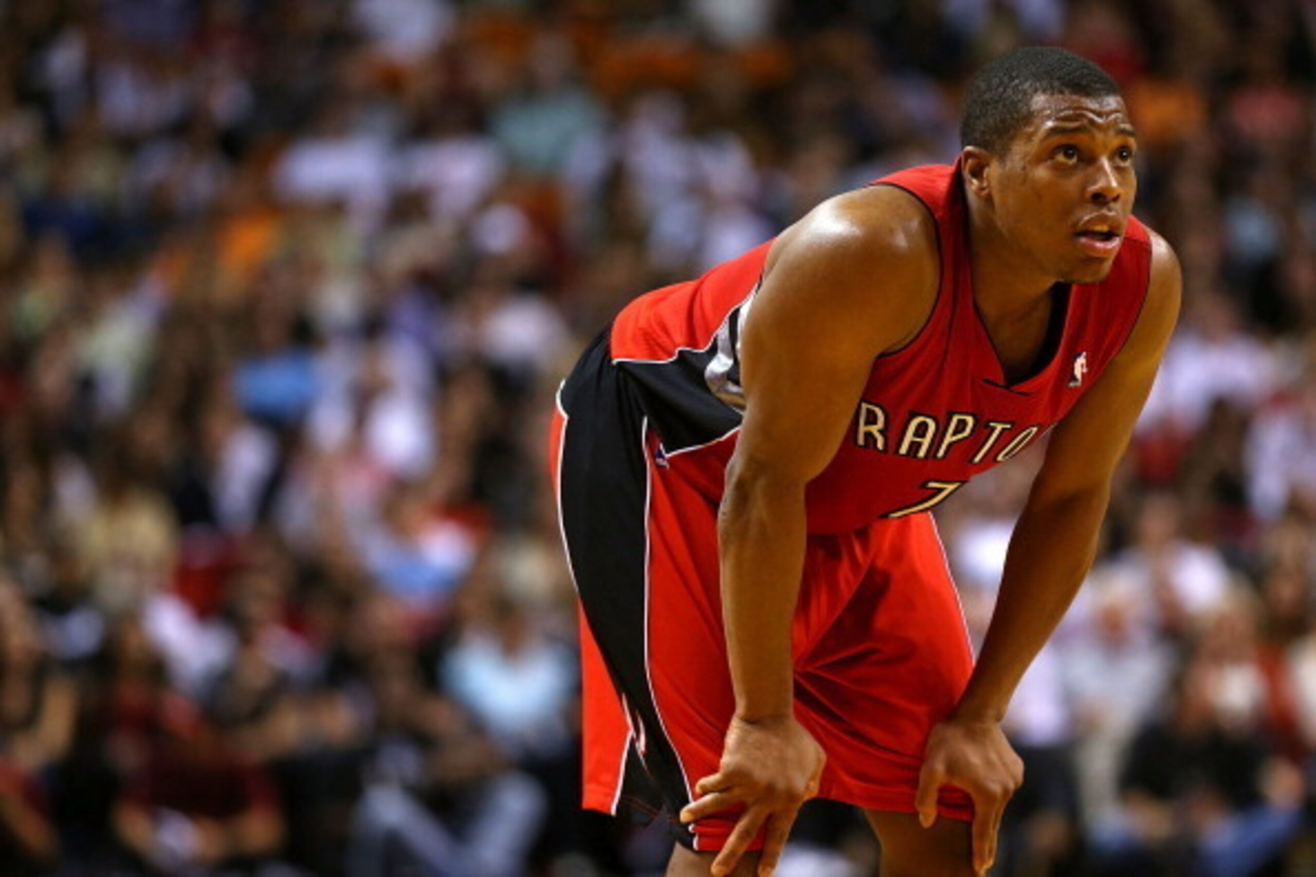 MIAMI, FL - JANUARY 05: Kyle Lowry #7 of the Toronto Raptors looks on during a game against the Miami Heat at AmericanAirlines Arena on January 5, 2014 in Miami, Florida. NOTE TO USER: User expressly acknowledges and agrees that, by downloading and/or usi MIAMI, FL - JANUARY 05: Kyle Lowry #7 of the Toronto Raptors looks on during a game against the Miami Heat at AmericanAirlines Arena on January 5, 2014 in Miami, Florida. NOTE TO USER: User expressly acknowledges and agrees that, by downloading and/or usi
