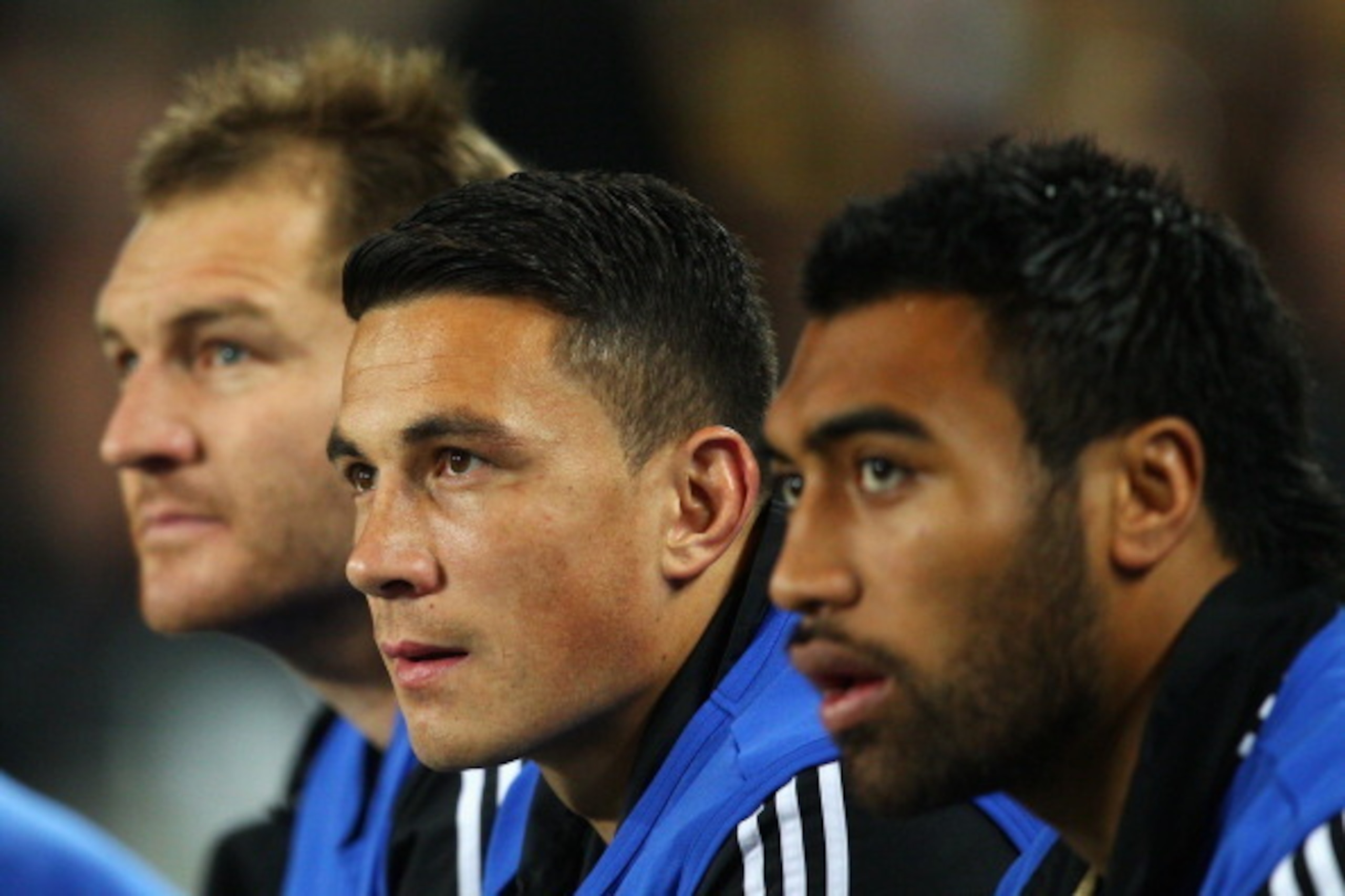 AUCKLAND, NEW ZEALAND - OCTOBER 16: (L-R) All Black substitutes Ali Williams, Sonny Bill Williams and Victor Vito look on from the bench during semi final two of the 2011 IRB Rugby World Cup between New Zealand and Australia at Eden Park on October 16, 2 AUCKLAND, NEW ZEALAND - OCTOBER 16: (L-R) All Black substitutes Ali Williams, Sonny Bill Williams and Victor Vito look on from the bench during semi final two of the 2011 IRB Rugby World Cup between New Zealand and Australia at Eden Park on October 16, 2