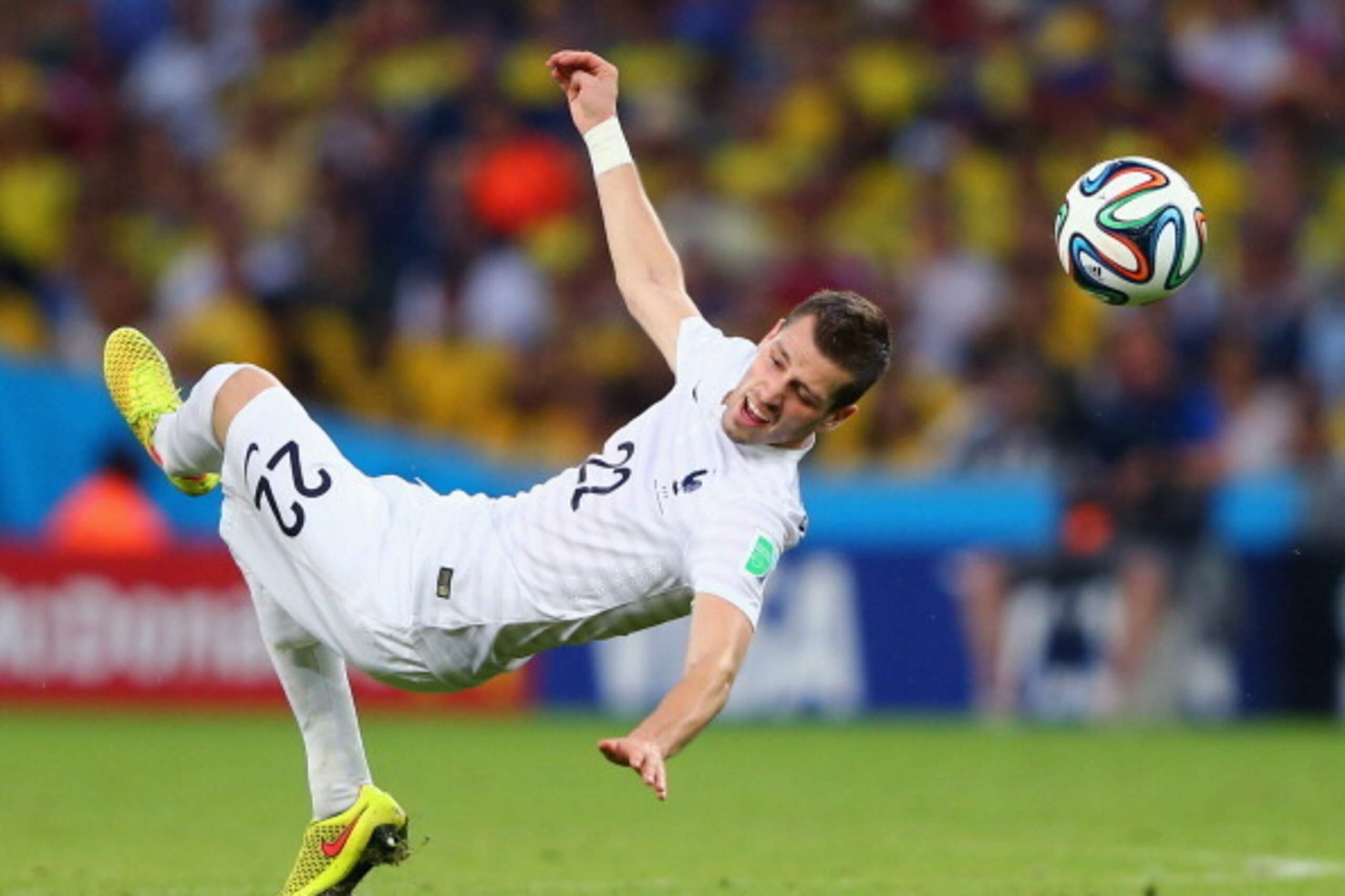 RIO DE JANEIRO, BRAZIL - JUNE 25: Morgan Schneiderlin of France falls after a challenge during the 2014 FIFA World Cup Brazil Group E match between Ecuador and France at Maracana on June 25, 2014 in Rio de Janeiro, Brazil.  (Photo by Jamie Squire/Getty Im