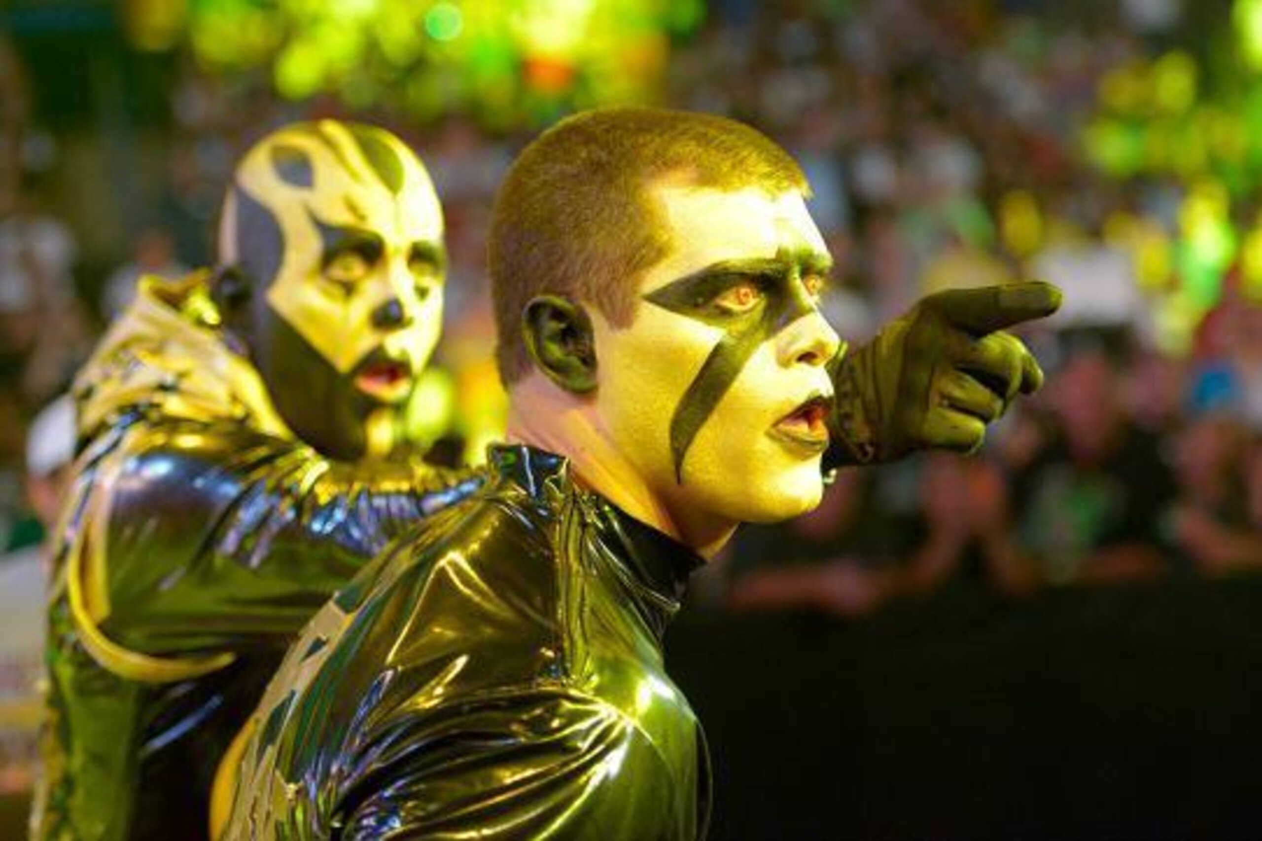 Stardust and Goldust arrive for their Money in the Bank match.