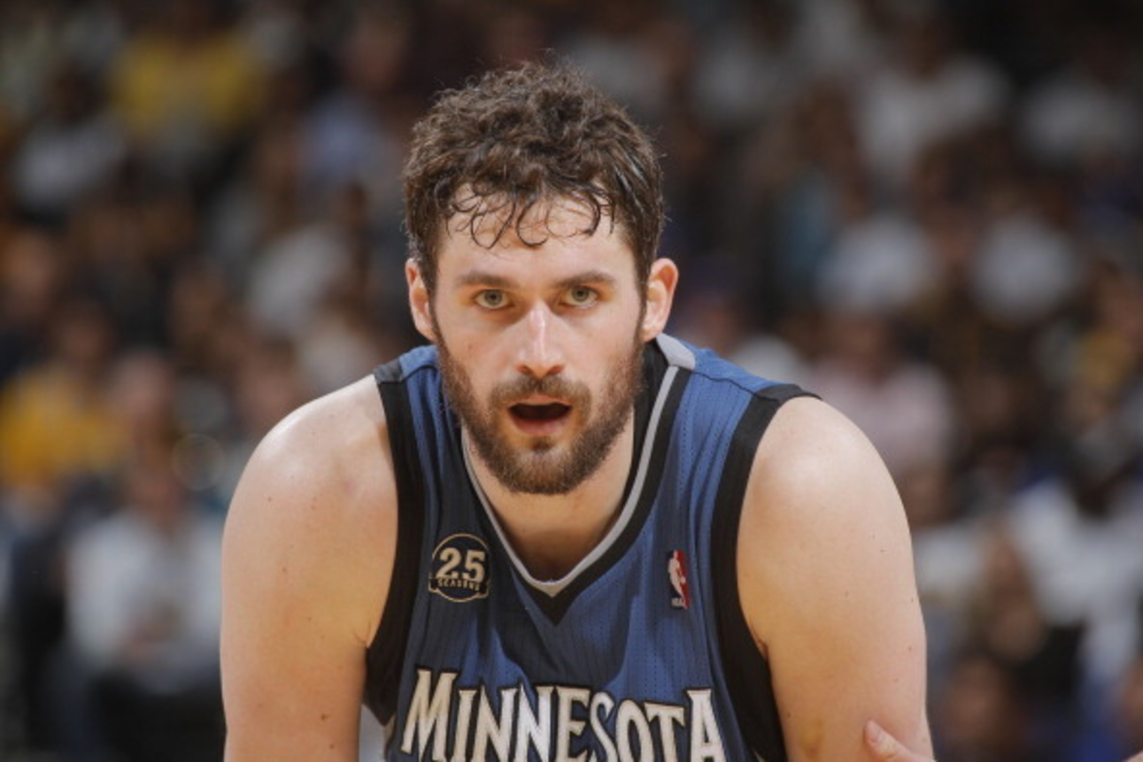 OAKLAND, CA - APRIL 14: Kevin Love #42 of the Minnesota Timberwolves during a game against the Golden State Warriors on April 14, 2014 at Oracle Arena in Oakland, California. NOTE TO USER: User expressly acknowledges and agrees that, by downloading and or OAKLAND, CA - APRIL 14: Kevin Love #42 of the Minnesota Timberwolves during a game against the Golden State Warriors on April 14, 2014 at Oracle Arena in Oakland, California. NOTE TO USER: User expressly acknowledges and agrees that, by downloading and or