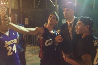 LaVine takes selfies with fans outside of the Barclays Center after the draft.