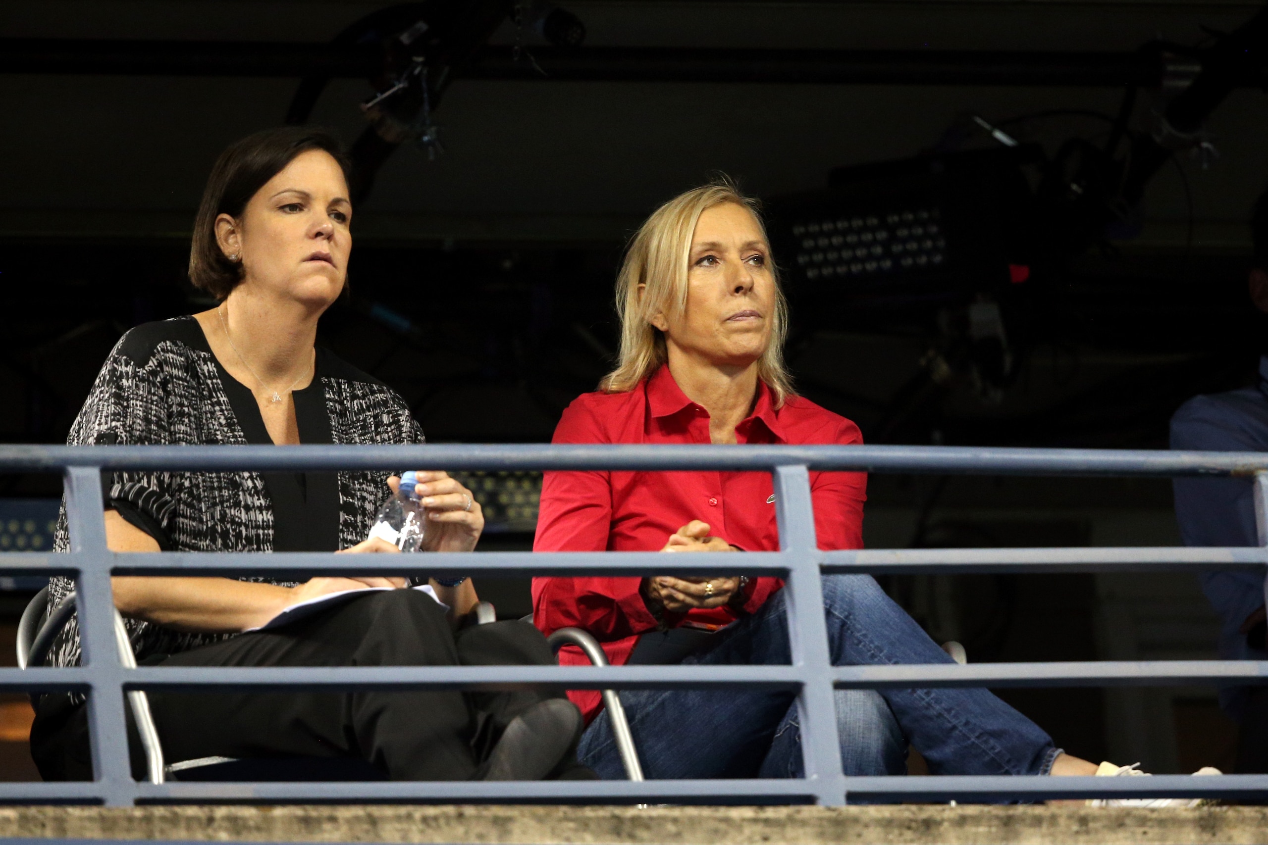 NEW YORK, NY - SEPTEMBER 01:  (L-R) Former tennis players Lindsay Davenport and Martina Navratilova watch a match on Day Seven of the 2013 US Open at USTA Billie Jean King National Tennis Center on September 1, 2013 in the Flushing neighborhood of the Que
