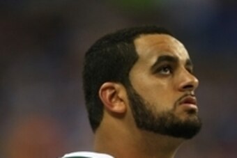 Aug 9, 2013; Detroit, MI, USA; New York Jets offensive tackle Oday Aboushi (75) during a preseason game against the Detroit Lions at Ford Field. Mandatory Credit: Andrew Weber-USA TODAY Sports