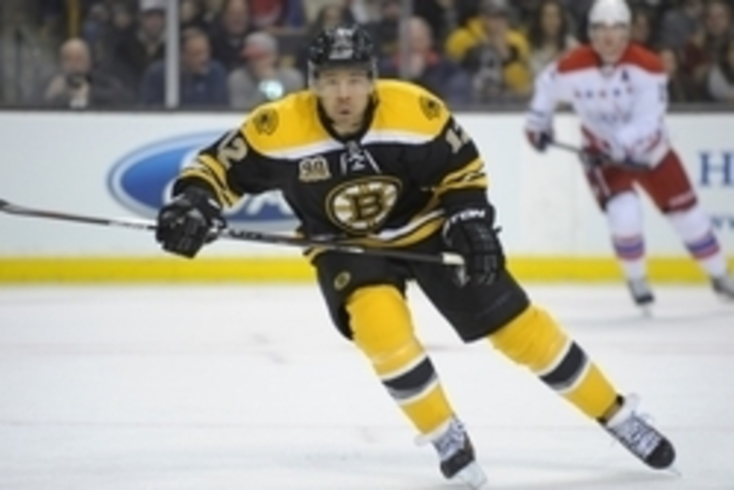 Mar 1, 2014; Boston, MA, USA; Boston Bruins right wing Jarome Iginla (12) skates during the first period against the Washington Capitals at TD Banknorth Garden. Mandatory Credit: Bob DeChiara-USA TODAY Sports