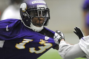 EDEN PRAIRIE, MN - MAY 3: Duron Carter #13 of the Minnesota Vikings runs a drill during a rookie minicamp on May 3, 2012 at Winter Park in Eden Prairie, Minnesota. (Photo by Hannah Foslien/Getty Images)