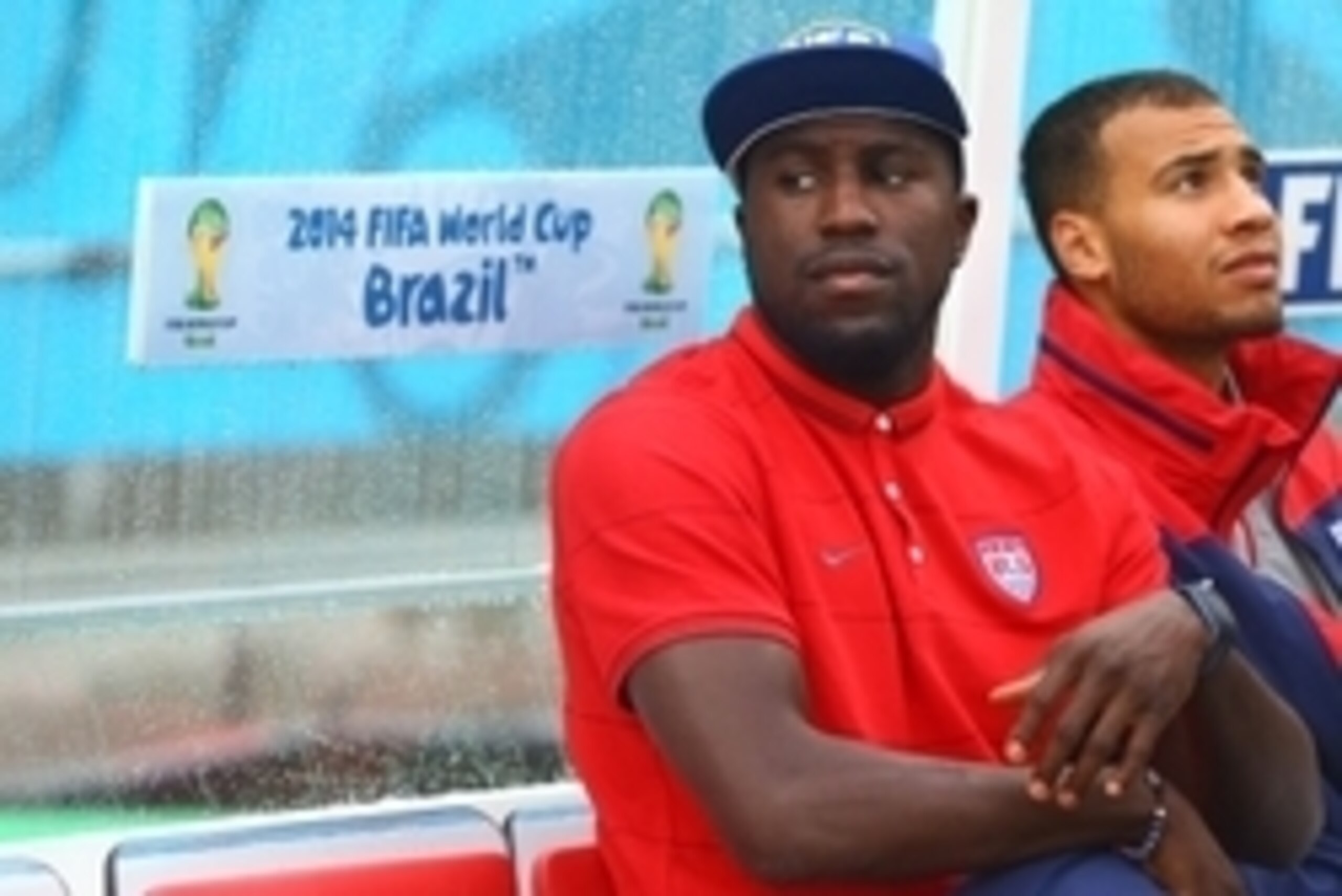 Jun 26, 2014; Recife, BRAZIL; USA injured forward Jozy Altidore on the bench prior to the game against Germany during the 2014 World Cup at Arena Pernambuco. Germany defeated USA 1-0. Mandatory Credit: Mark J. Rebilas-USA TODAY Sports
