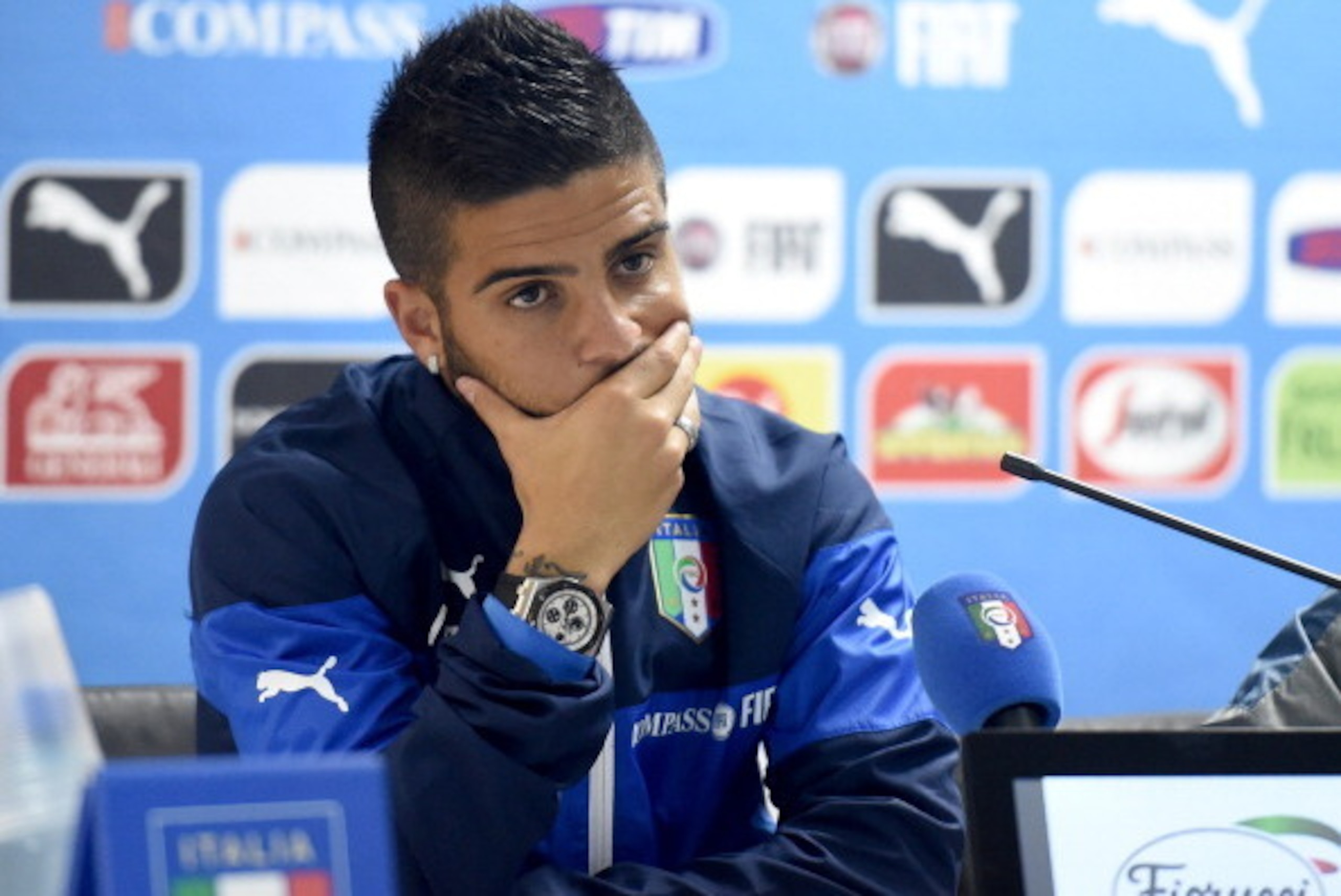 RIO DE JANEIRO, BRAZIL - JUNE 10:  Lorenzo Insigne of Italy during press conference on June 10, 2014 in Rio de Janeiro, Brazil.  (Photo by Claudio Villa/Getty Images)