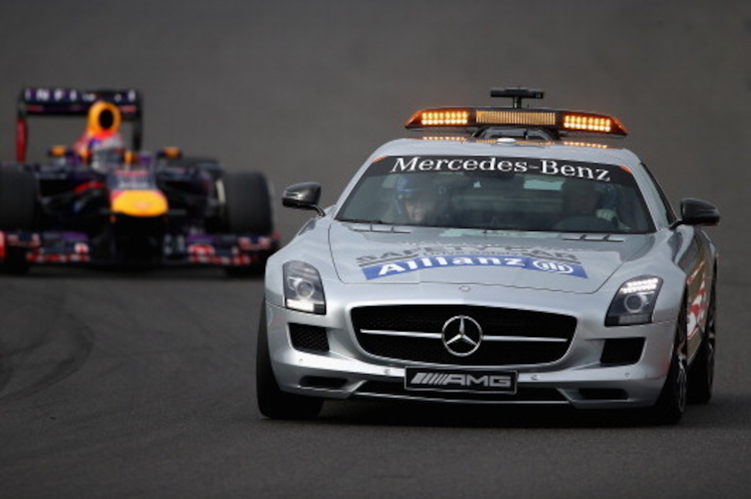 YEONGAM-GUN, SOUTH KOREA - OCTOBER 06: The safety car is deployed during the Korean Formula One Grand Prix at Korea International Circuit on October 6, 2013 in Yeongam-gun, South Korea. (Photo by Clive Mason/Getty Images) YEONGAM-GUN, SOUTH KOREA - OCTOBER 06: The safety car is deployed during the Korean Formula One Grand Prix at Korea International Circuit on October 6, 2013 in Yeongam-gun, South Korea. (Photo by Clive Mason/Getty Images)