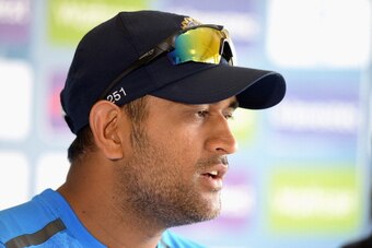 LEICESTER, ENGLAND - JUNE 25:  M S Dhoni of India during the India Press Conference and Nets Session at Grace Road on June 25, 2014 in Leicester, England.  (Photo by Tony Marshall/Getty Images)