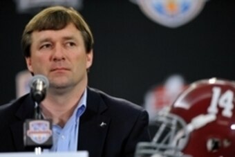 Jan 4, 2013; Fort Lauderdale FL, USA; Alabama Crimson Tide defensive coordinator Kirby Smart during a press conference for the 2013 BCS National Championship game at Harbor Beach Marriott Resort & Spa. Mandatory Credit: Steve Mitchell-USA TODAY Sports