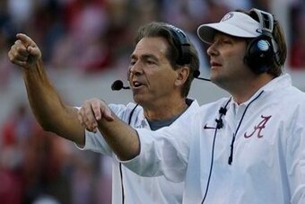 Alabama head coach Nick Saban (left) and DC Kirby Smart