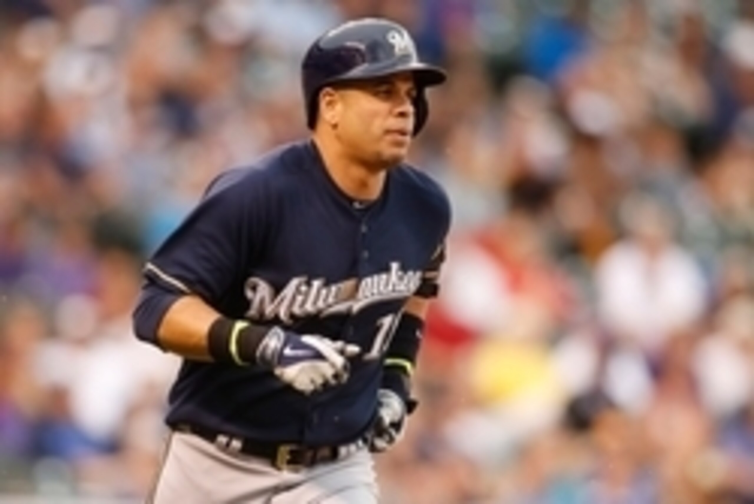 Jun 22, 2014; Denver, CO, USA; Milwaukee Brewers third baseman Aramis Ramirez (16) during the fourth inning against the Colorado Rockies at Coors Field. Mandatory Credit: Chris Humphreys-USA TODAY Sports