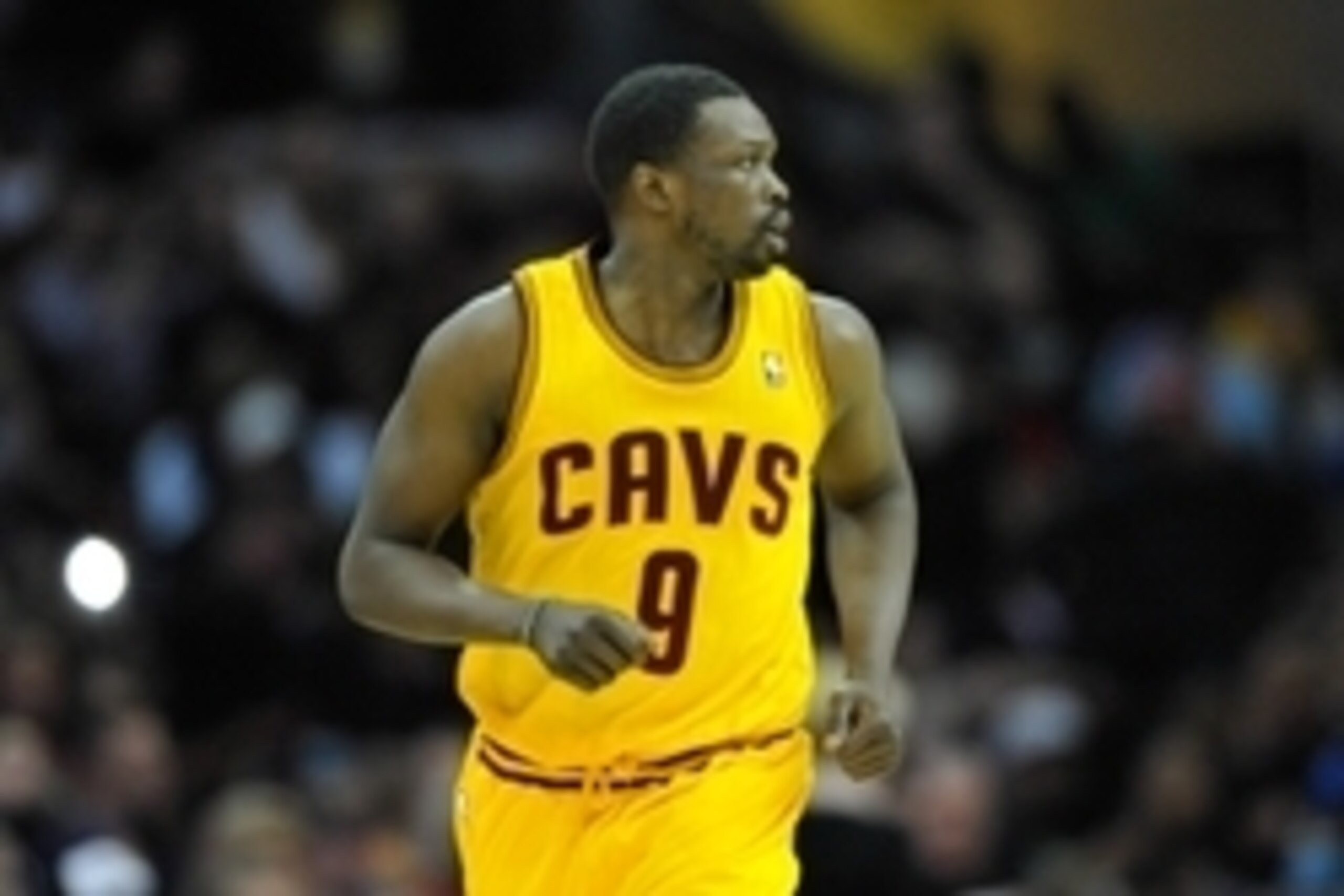 Mar 30, 2014; Cleveland, OH, USA; Cleveland Cavaliers forward Luol Deng (9) runs during a game against the Indiana Pacers at Quicken Loans Arena. Cleveland won 90-76. Mandatory Credit: David Richard-USA TODAY Sports