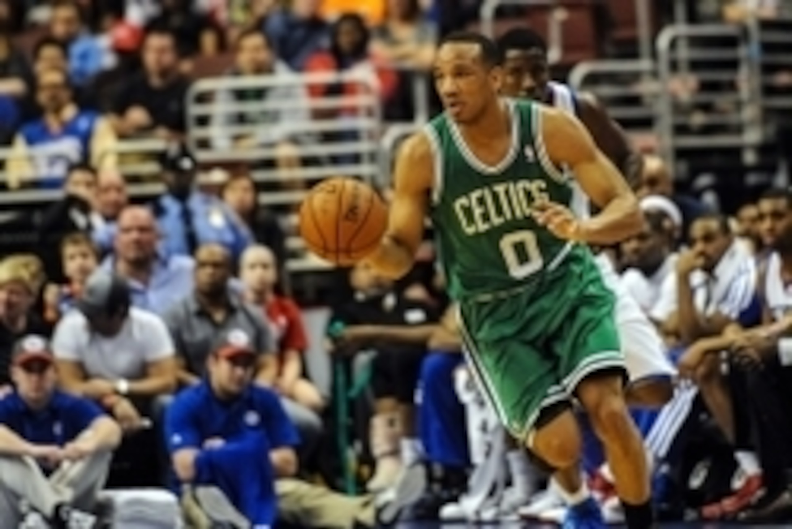 Apr 14, 2014; Philadelphia, PA, USA; Boston Celtics guard Avery Bradley (0) moves the ball upcourt during the second quarter of the game against the Philadelphia 76ers at Wells Fargo Center. Mandatory Credit: John Geliebter-USA TODAY Sports Apr 14, 2014; Philadelphia, PA, USA; Boston Celtics guard Avery Bradley (0) moves the ball upcourt during the second quarter of the game against the Philadelphia 76ers at Wells Fargo Center. Mandatory Credit: John Geliebter-USA TODAY Sports