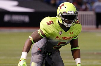 Jan 2, 2014; St. Petersburg, FL, USA; Team Nitro corner back Jabrill Peppers (5) rushes during the first half in the Under Armour All America football game at Tropicana Field. Mandatory Credit: Kim Klement-USA TODAY Sports