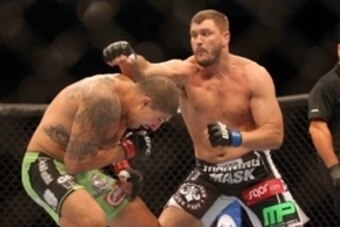 Sep 21, 2013; Toronto, Ontario, CAN; Matt Mitrione (right) fights Brendan Schaub during their Heavyweight bout at UFC 165 at the Air Canada Centre. Mandatory Credit: Tom Szczerbowski-USA TODAY Sports