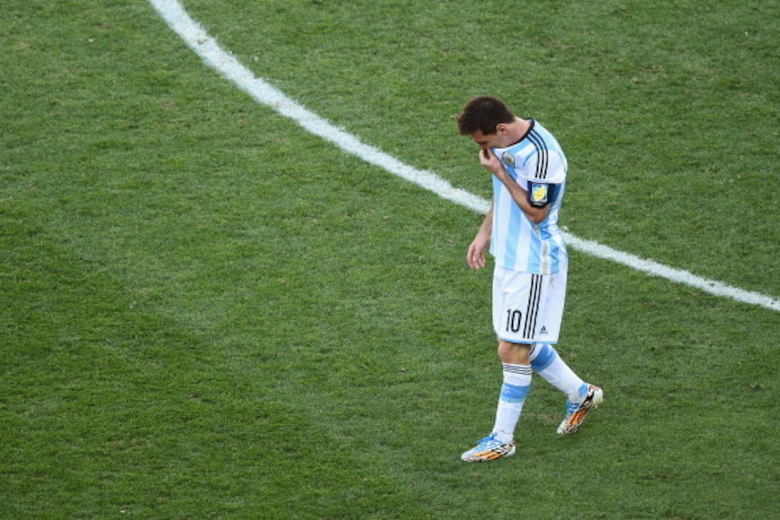 SAO PAULO, BRAZIL - JULY 01:  Lionel Messi of Argentina reacts during the 2014 FIFA World Cup Brazil Round of 16 match between Argentina and Switzerland at Arena de Sao Paulo on July 1, 2014 in Sao Paulo, Brazil.  (Photo by Matthias Hangst/Getty Images)