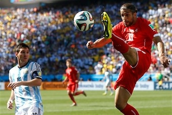 Swiss left-back Ricardo Rodriguez in action against Argentina.