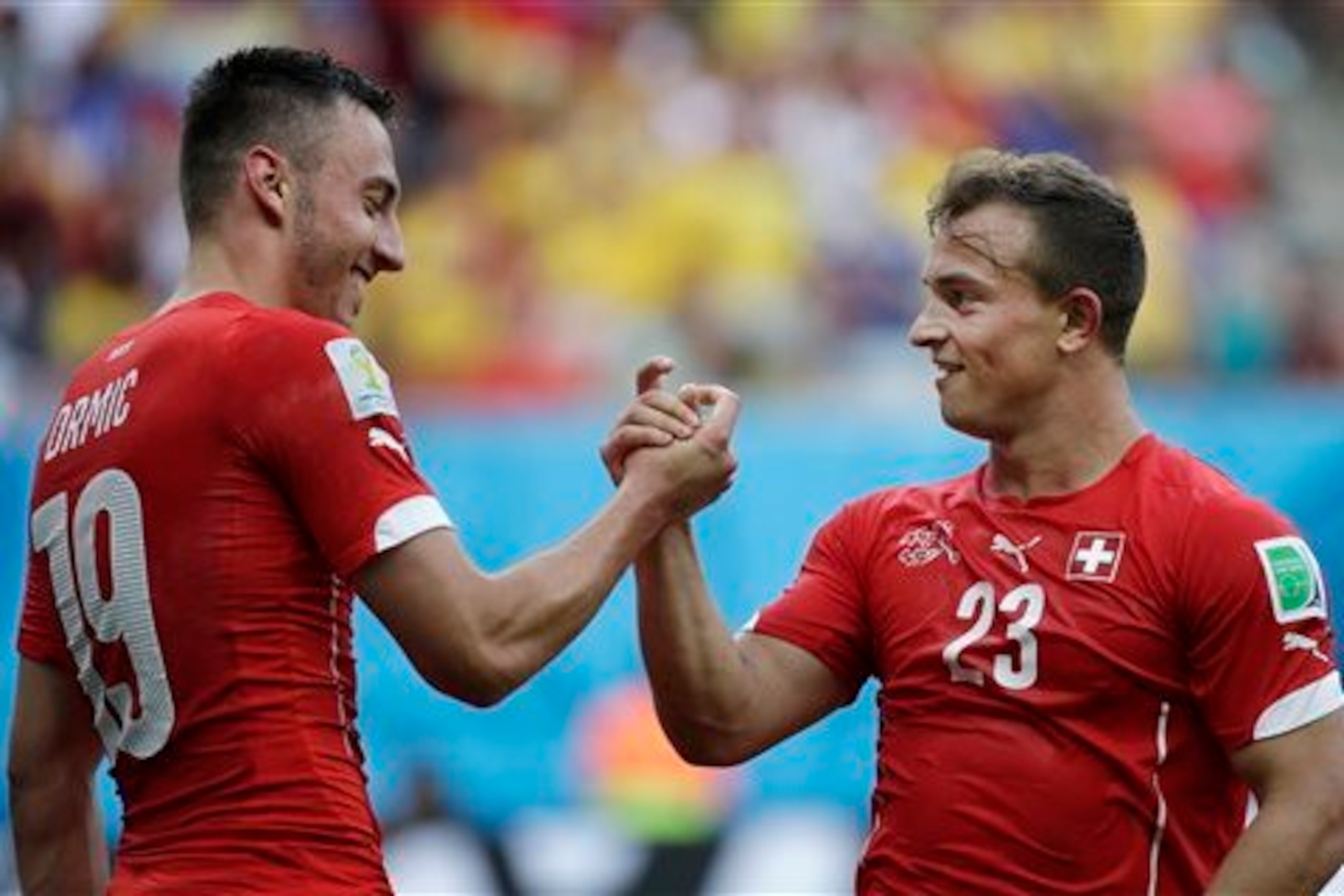 Josip Drmic, left, celebrates with Xherdan Shaqiri.