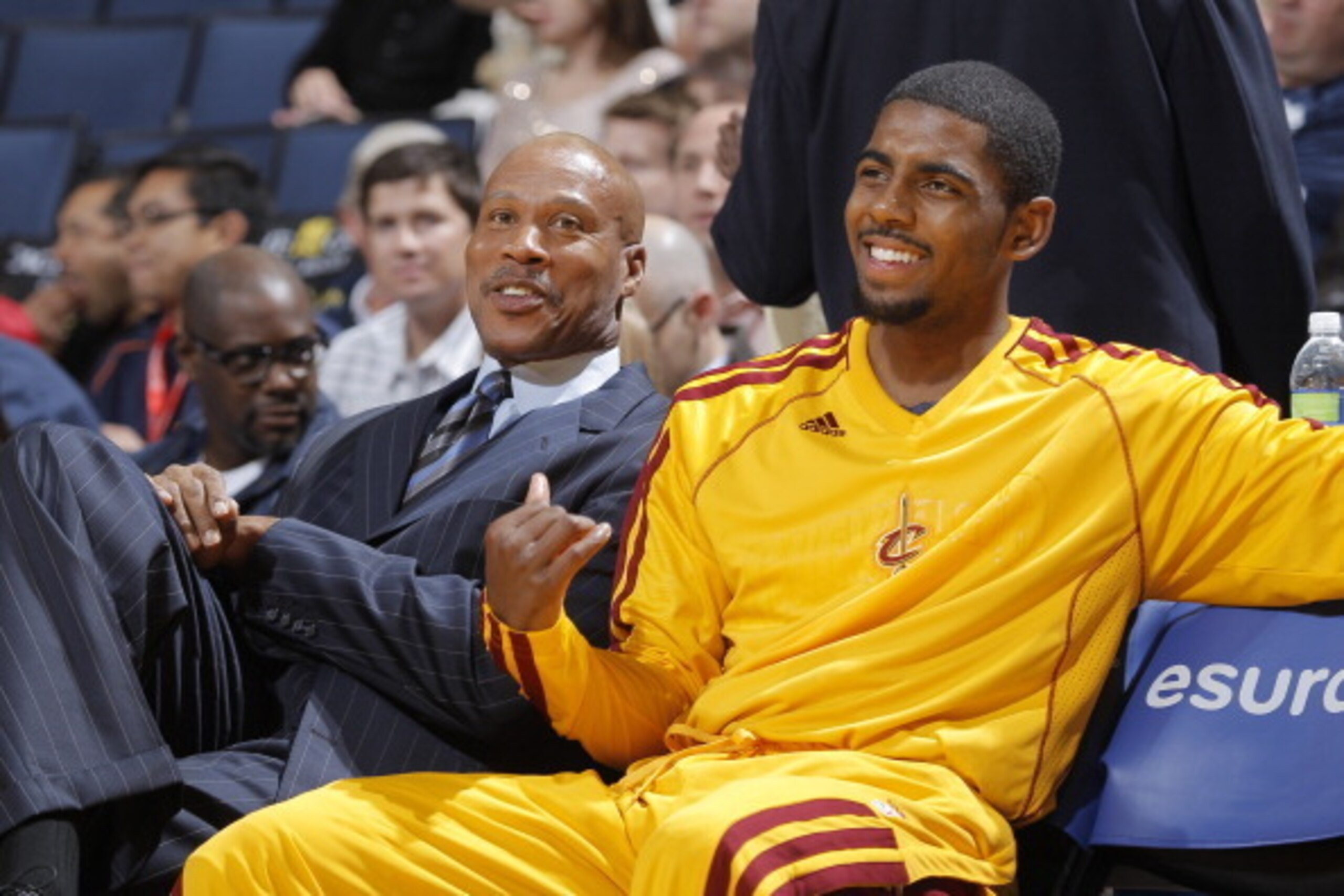 OAKLAND, CA - NOVEMBER 7:  Head coach Byron Scott and Kyrie Irving #2 of the Cleveland Cavaliers talk before a game against the Golden State Warriors on November 7, 2012 at Oracle Arena in Oakland, California. NOTE TO USER: User expressly acknowledges and