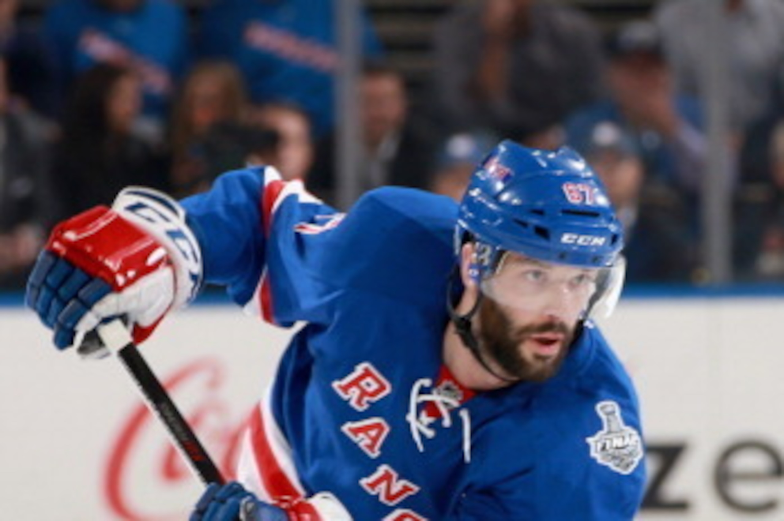 NEW YORK, NY - JUNE 09:  Benoit Pouliot #67 of the New York Rangers plays against the Los Angeles Kings during the first period of Game Three of the 2014 Stanley Cup Final at Madison Square Garden on June 9, 2014 in New York City.  (Photo by Dave Sandford