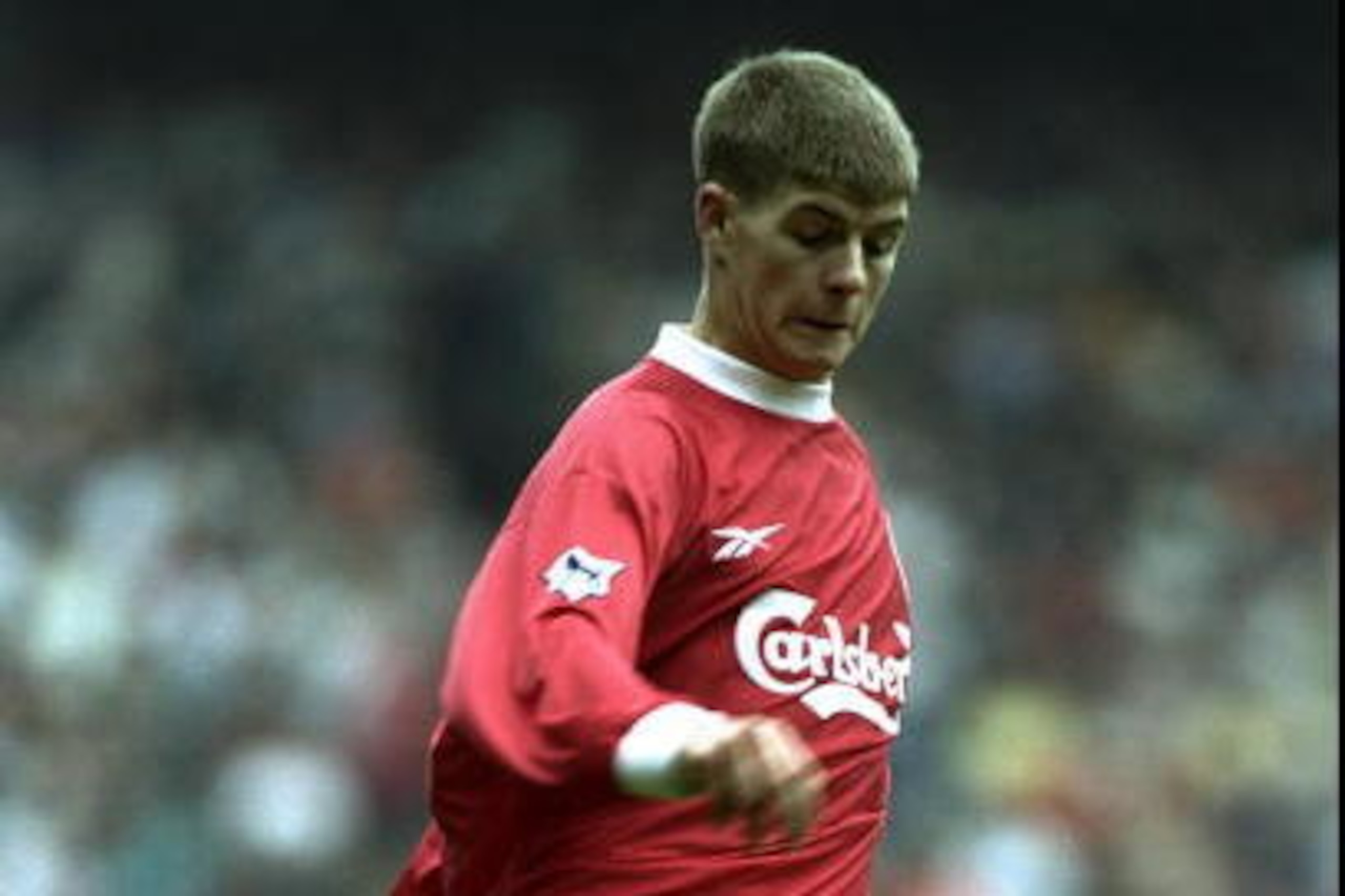 11 Sep 1999:  Steven Gerrard of Liverpool on the ball against Manchester United during the FA Carling Premiership match at Anfield in Liverpool, England. United won 3-2. \ Mandatory Credit: Ben Radford /Allsport